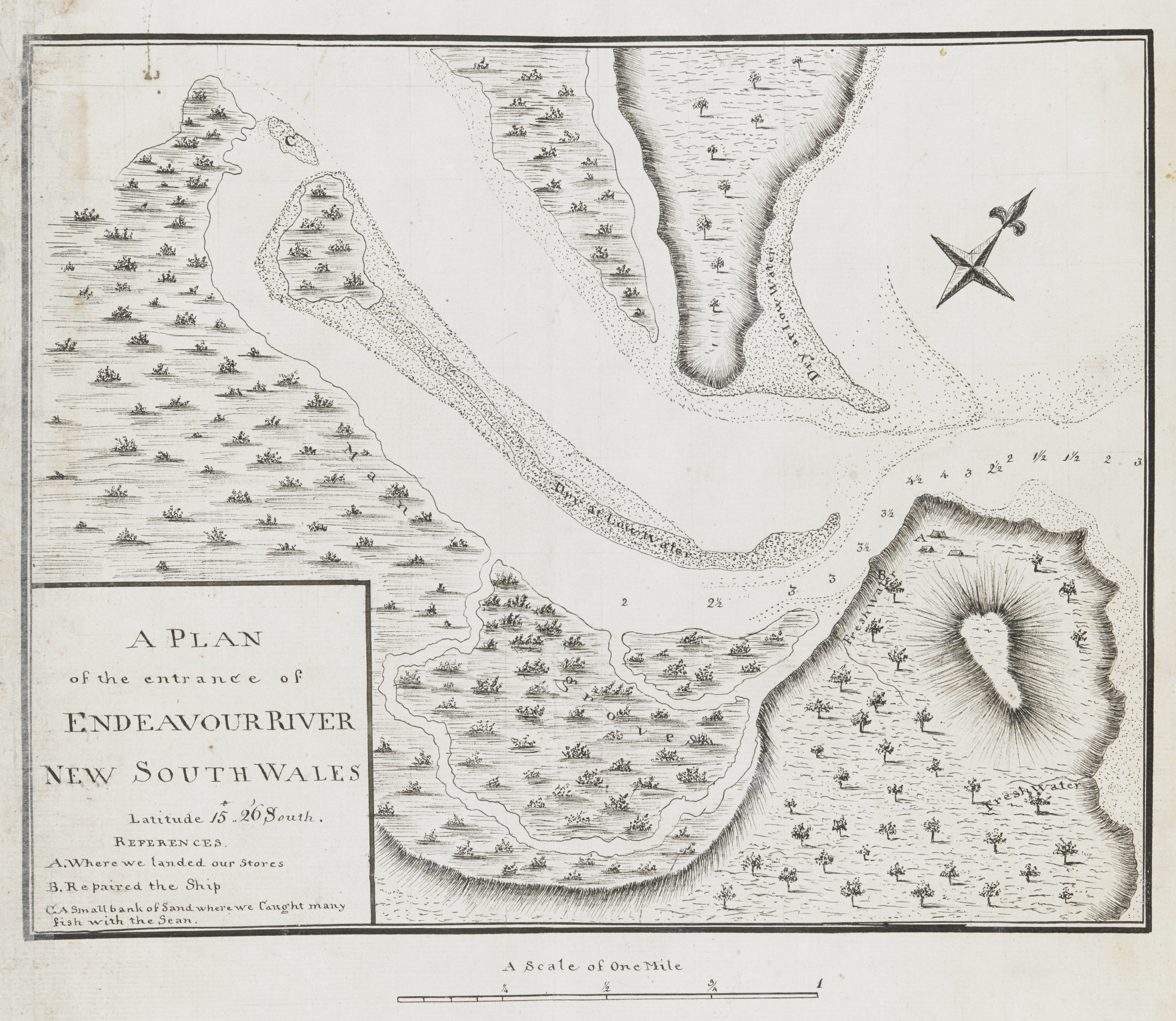 <p>Cook’s map of the Endeavour River</p>

