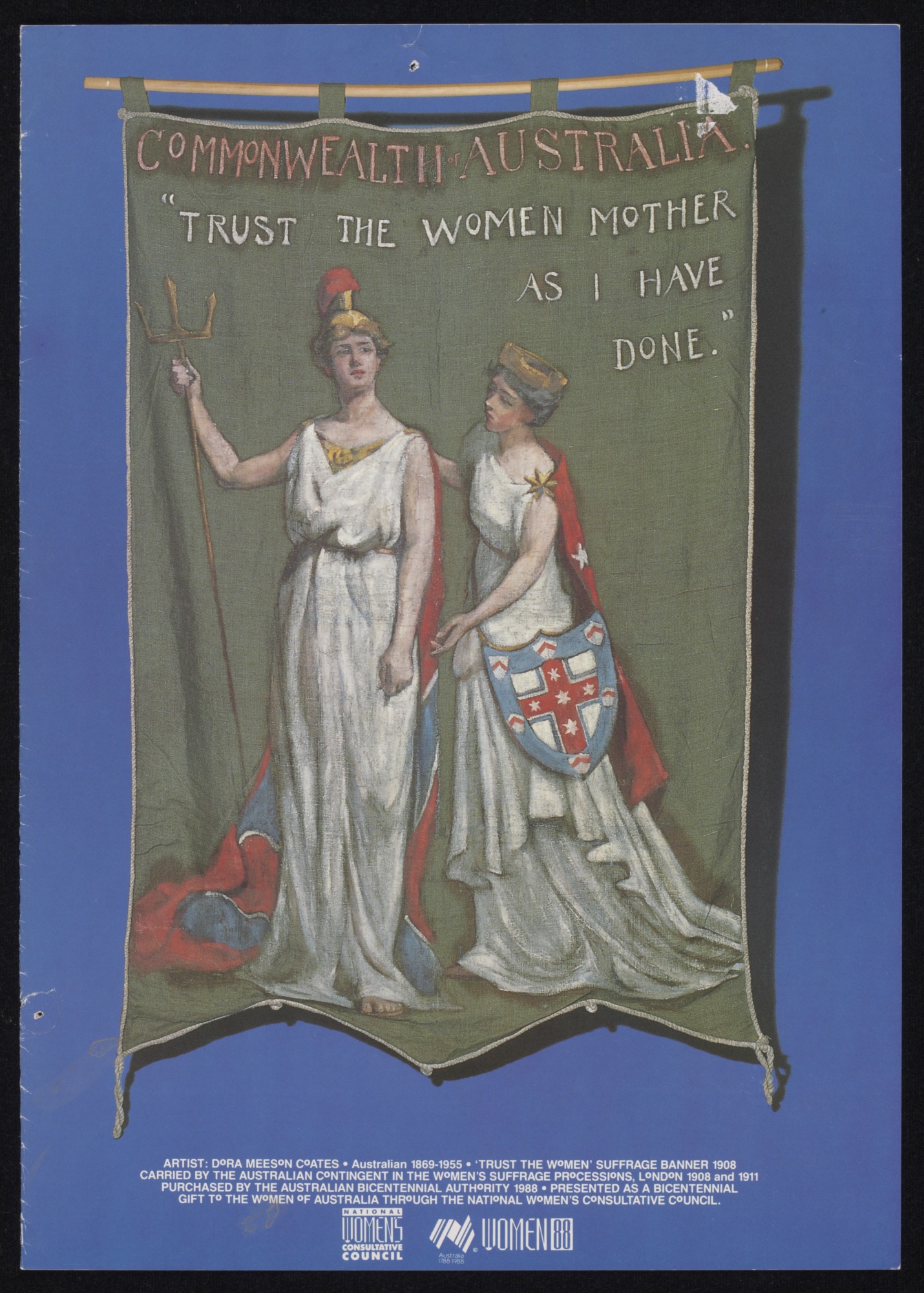 <p>Banner encouraging the United Kingdom to give women the vote, by Dora Meeson Coates, 1908</p>
