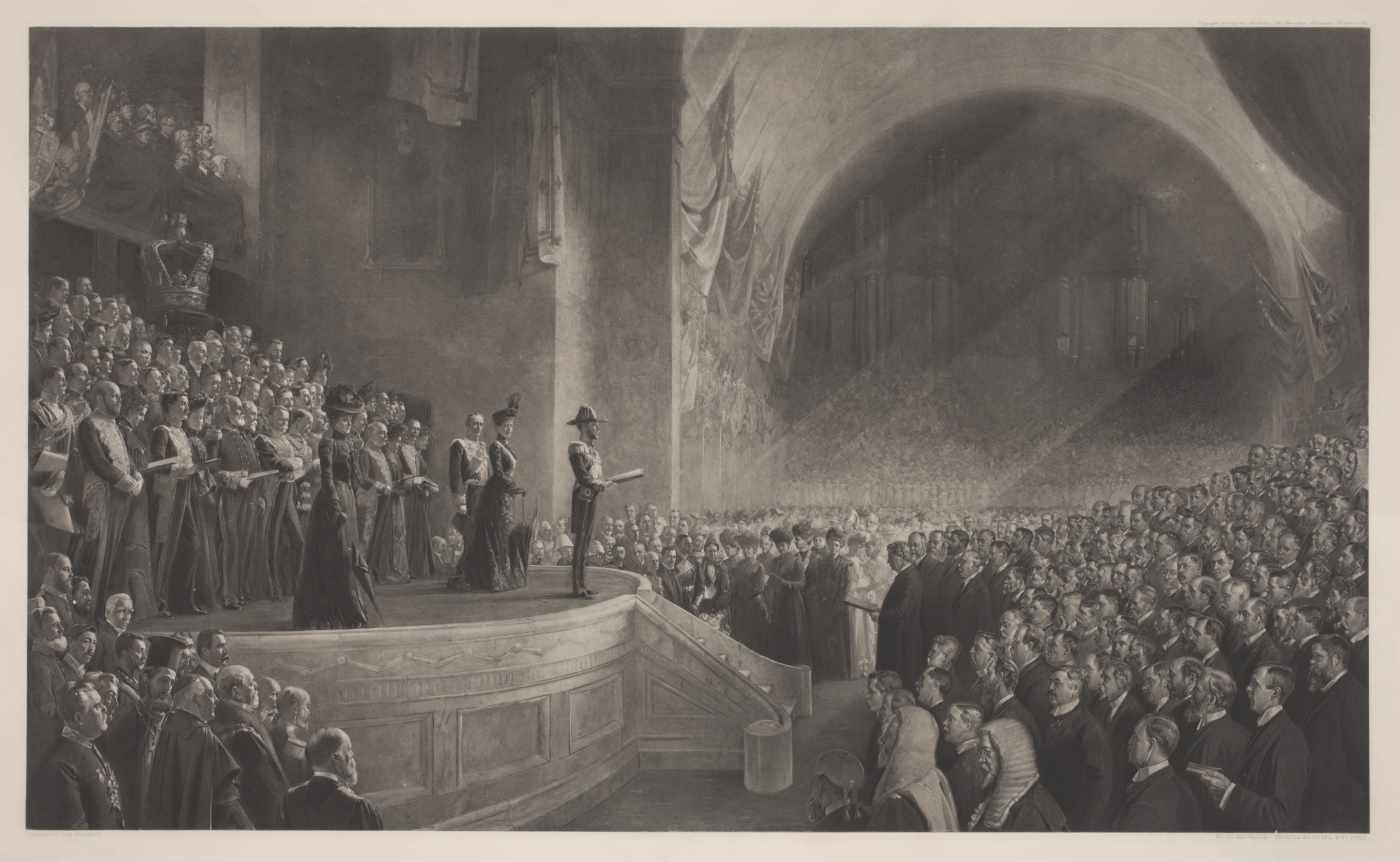 <p><em>Opening of the First Parliament of the Commonwealth of Australia by HRH The Duke of Cornwall and York (Later HM King George V), May 9, 1901</em>, by Tom Roberts</p>
