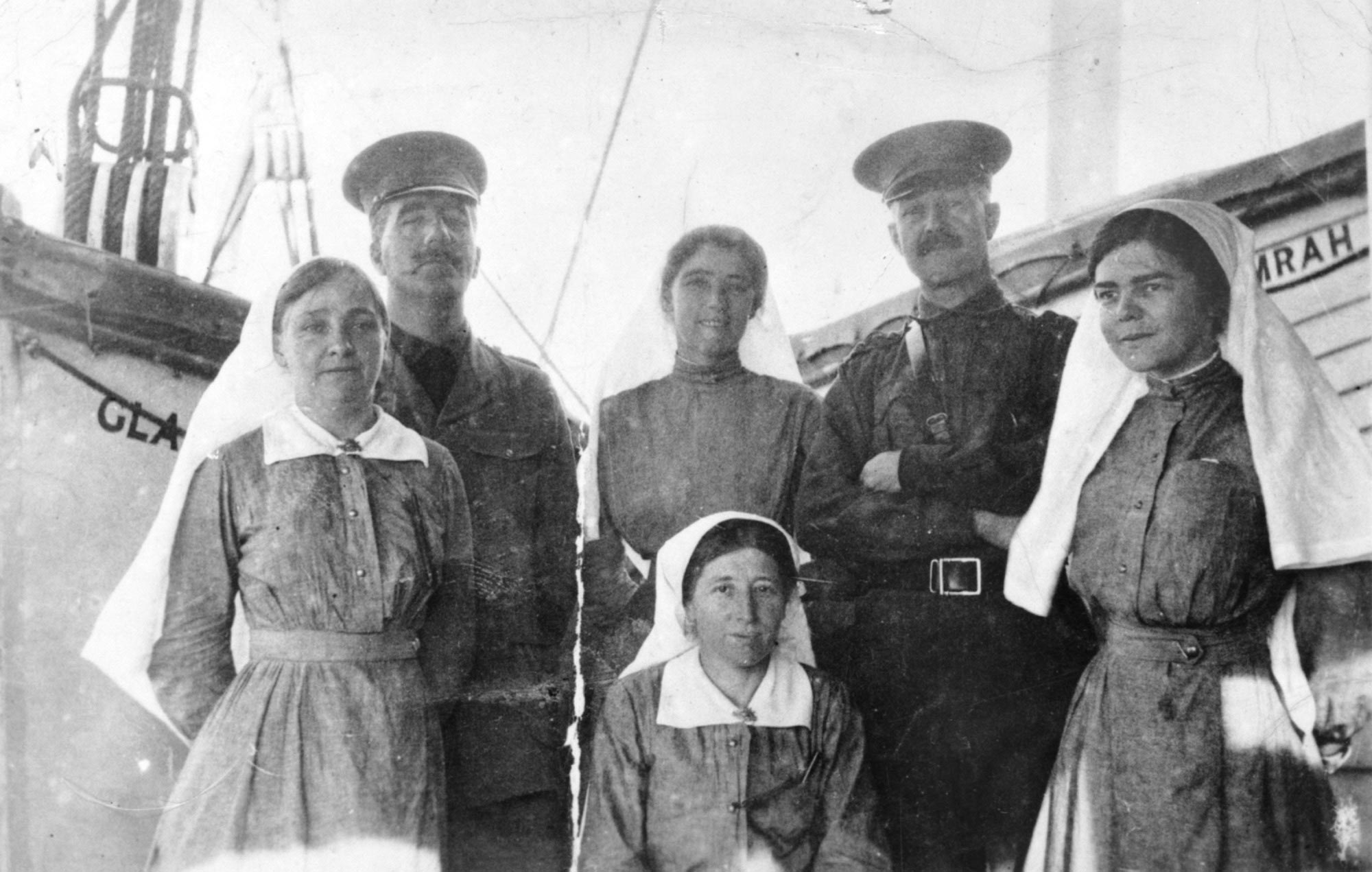 Group portrait of medical staff who sailed with the First Expeditionary Force onboard HMAT Omrah, September 1914.