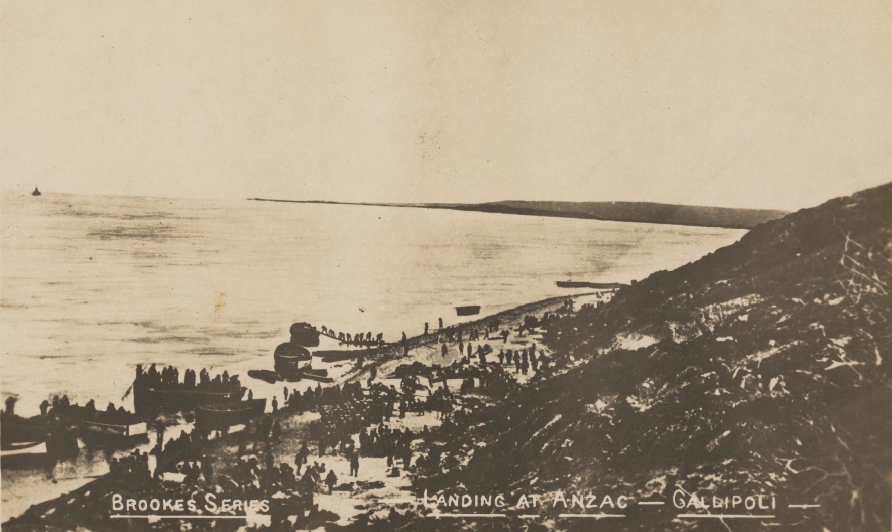 A postcard featuring a photograph of Anzac Cove.