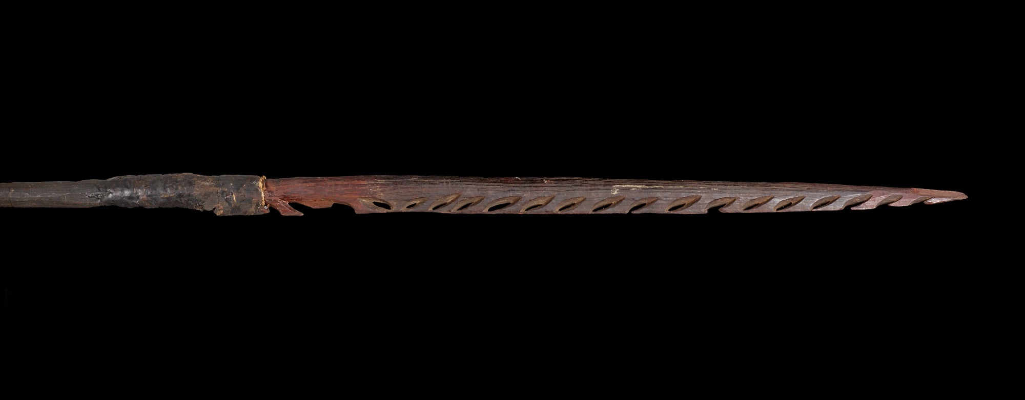 <p>Ceremonial spear made by the Yolngu people, collected from Makassar in 1879</p>
