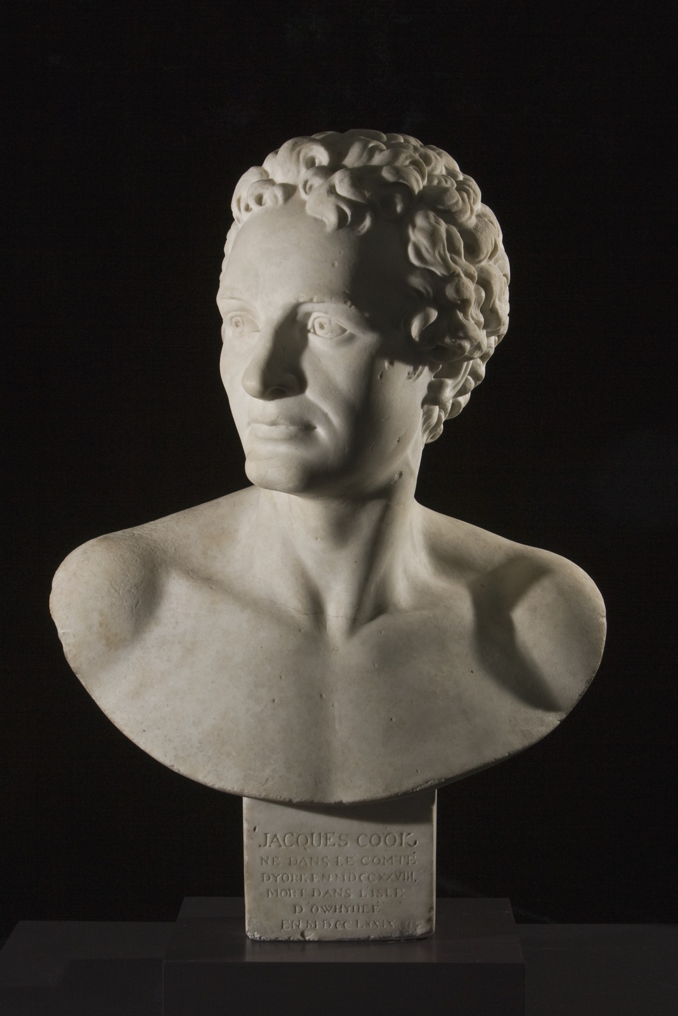 French marble portrait bust of Captain Jacques Cook, 1788.