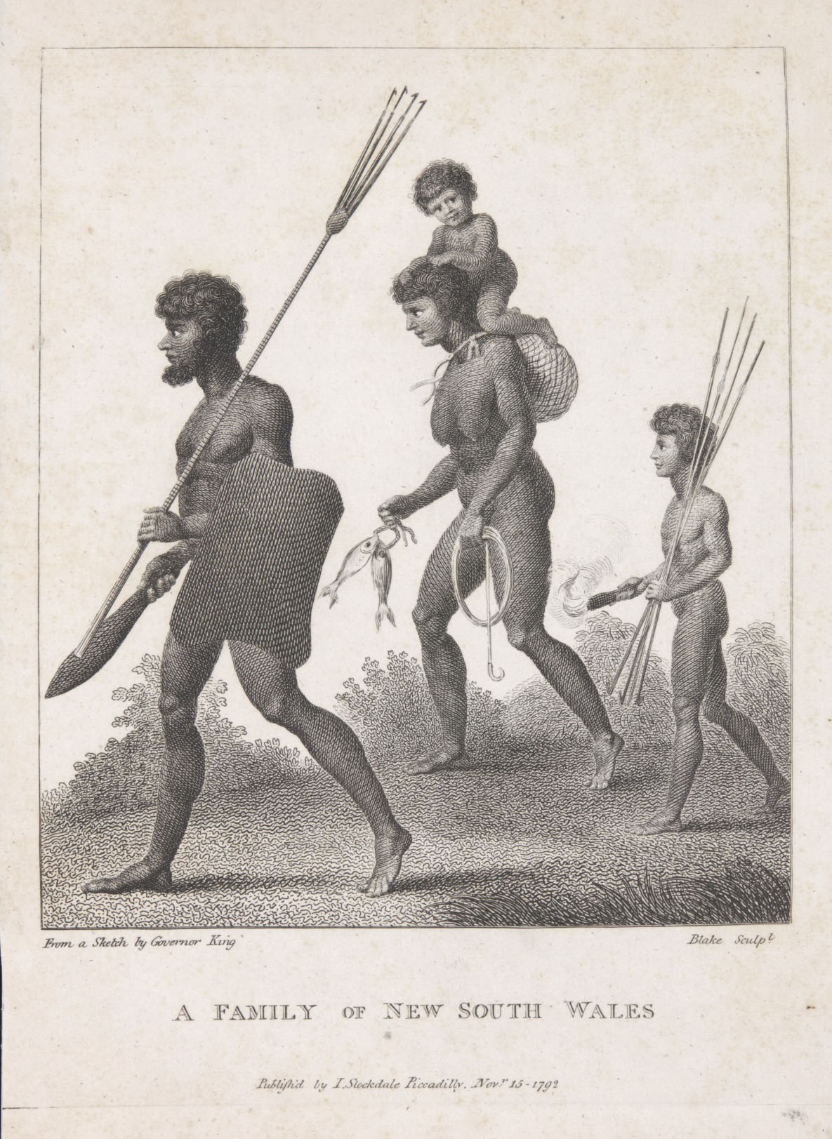 ‘A Family of New South Wales’, based on a sketch by Captain Philip Gidley King, 1793.
