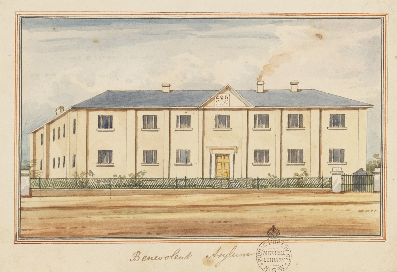 Watercolour of the Sydney Benevolent Asylum, by Frederick Garling. 