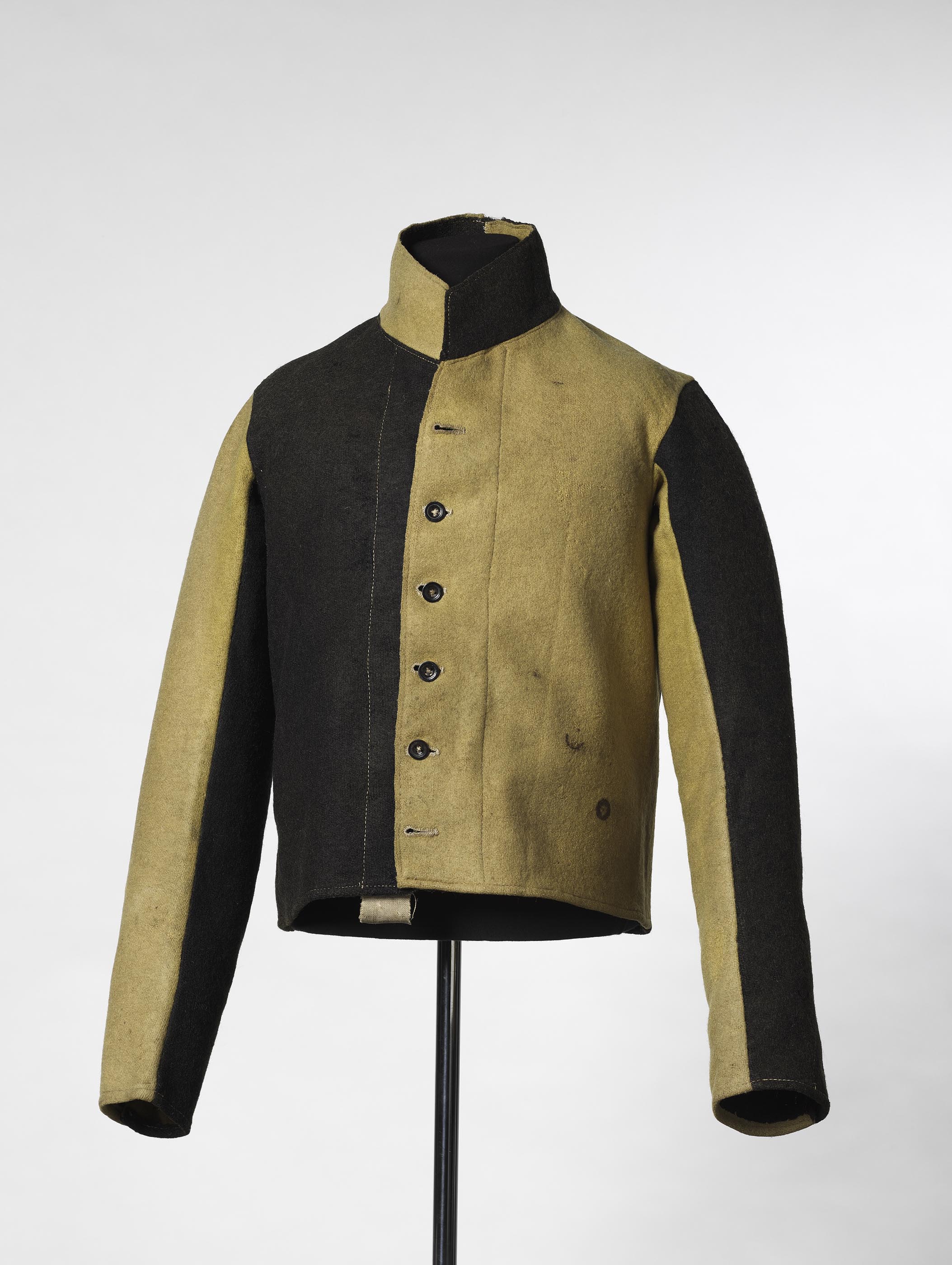 Convict's black and yellow woollen work jacket, from Campbell Street Goal, Hobart, late 1850s.