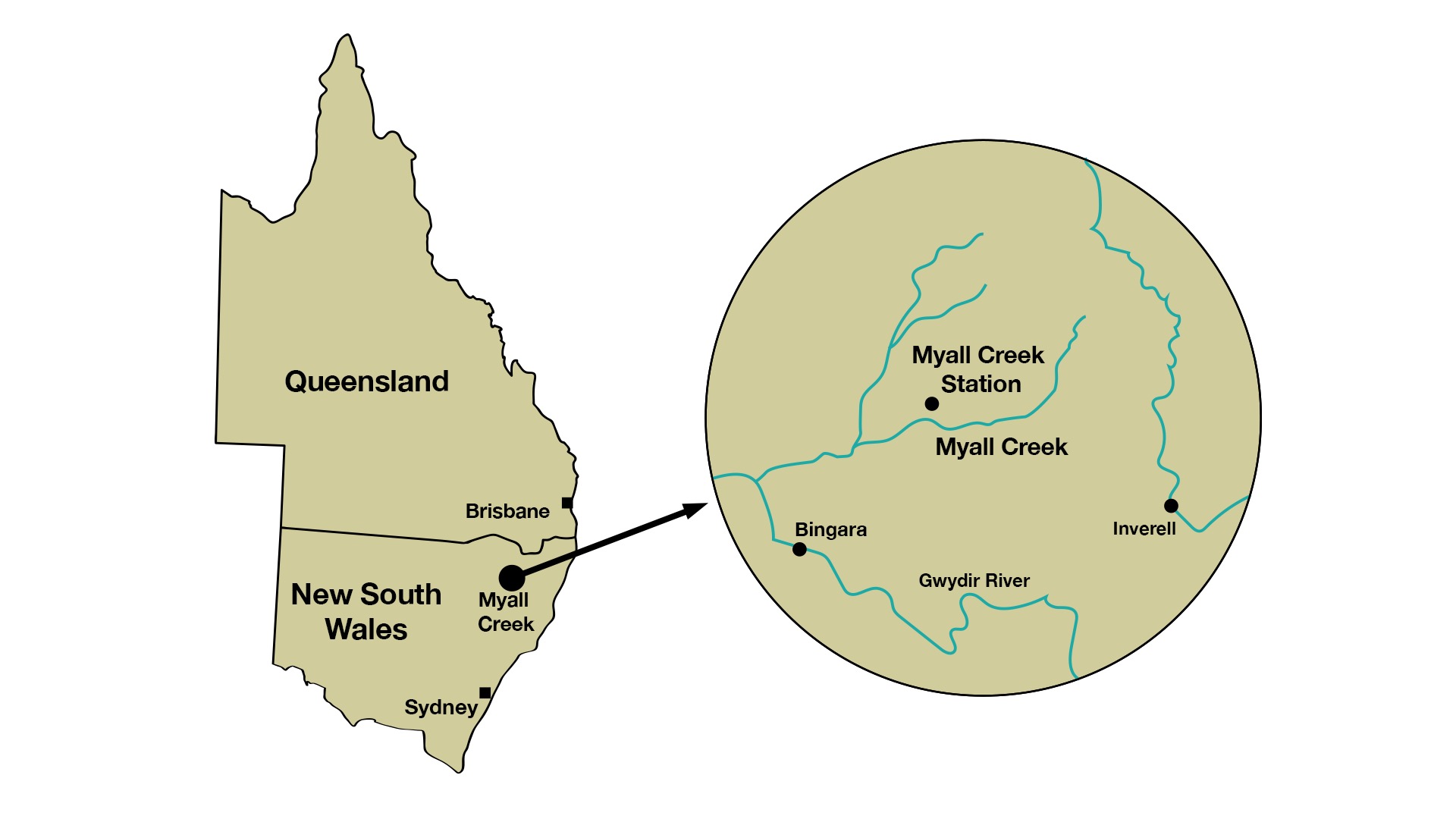 The location of Myall Creek Station, New South Wales. 