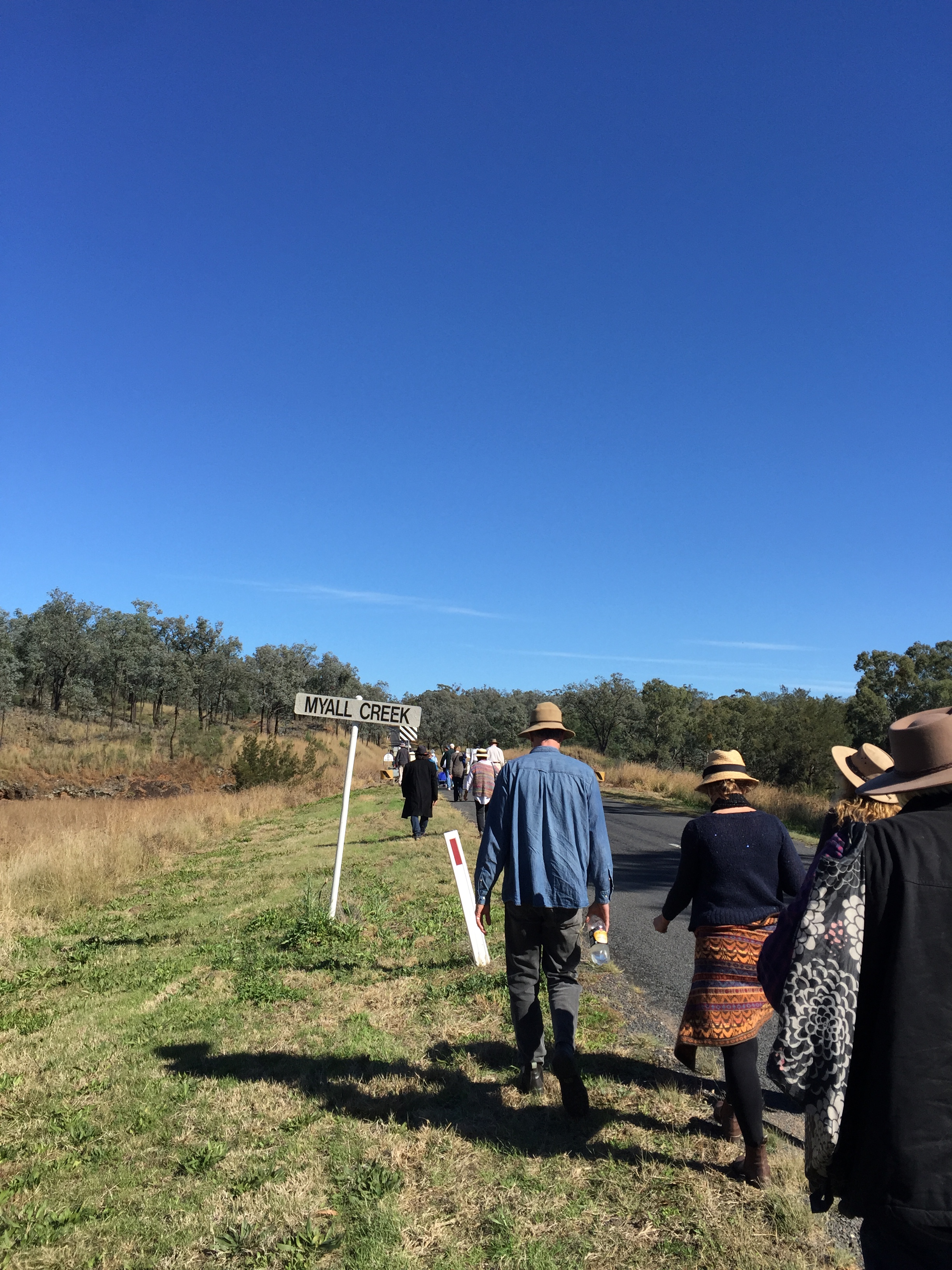 Participants walking to the Myall Memorial site in June 2015.