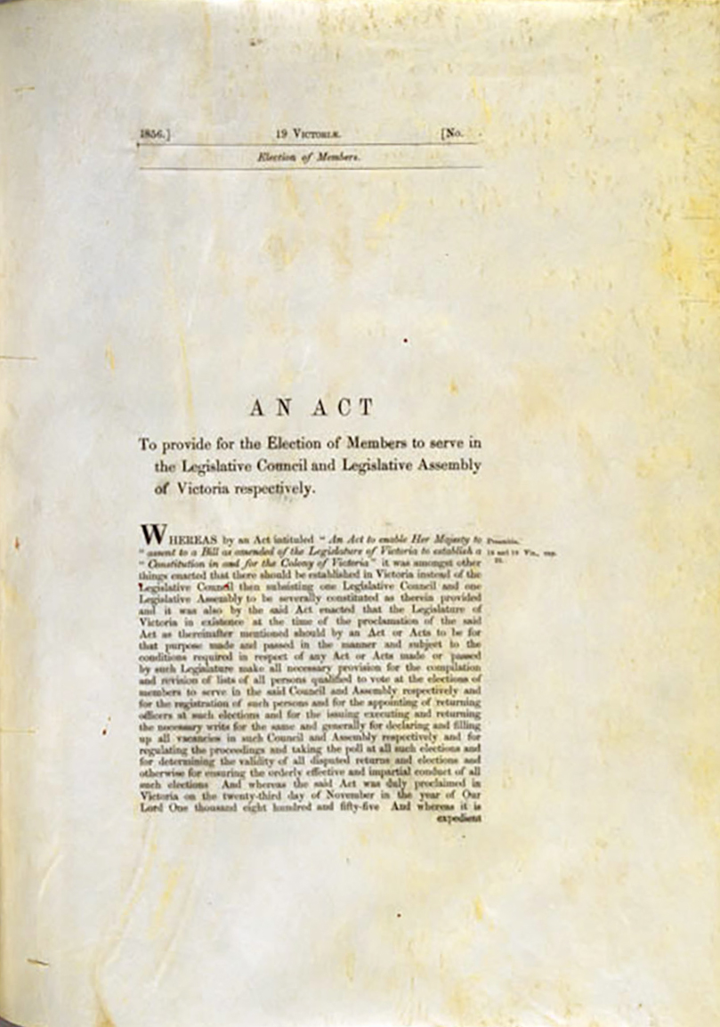 First page of the Electoral Act 1856.