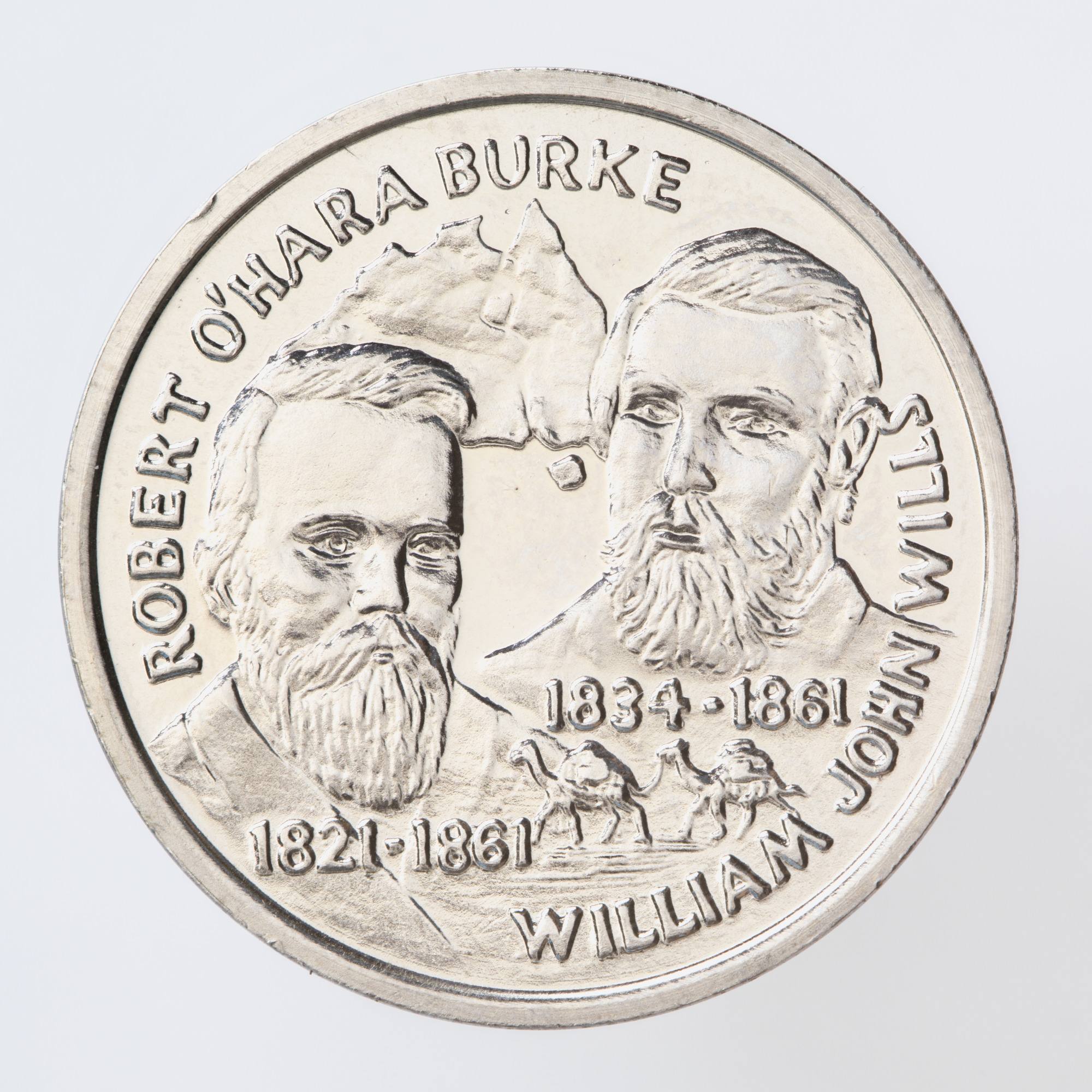 Australian bicentennial commemorative medal depicting explorers Burke and Wills.