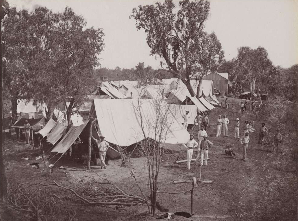 Camp of the Overland Telegraph line workers at Roper River, Northern Territory.