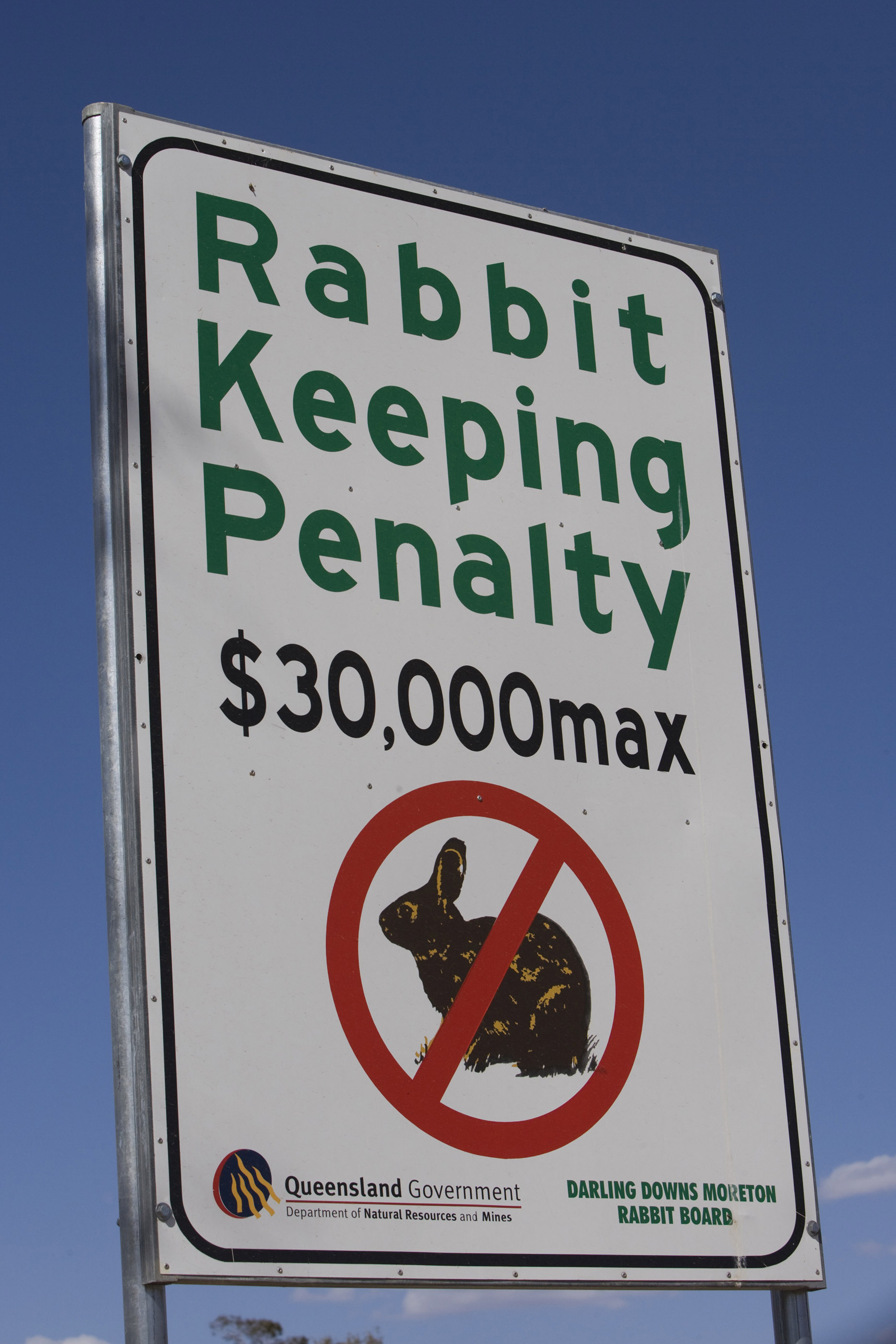 Rabbit penalty road sign near Hebel, New South Wales.