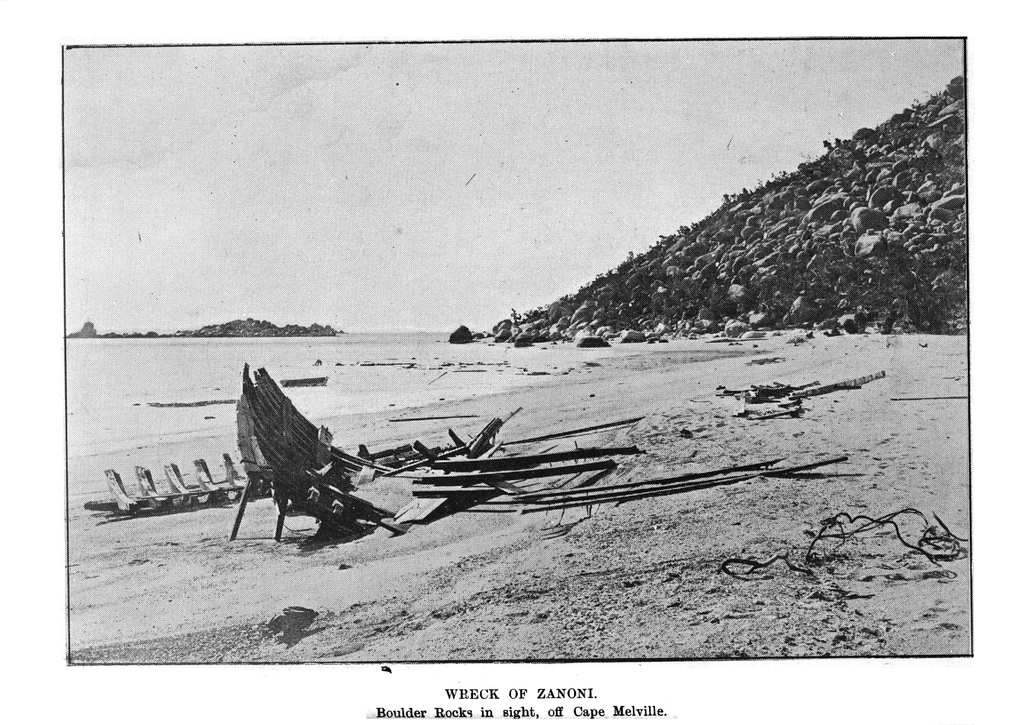 Wreck of the <i>Zanoni</i>, a pearling schooner destroyed by Cyclone Mahina