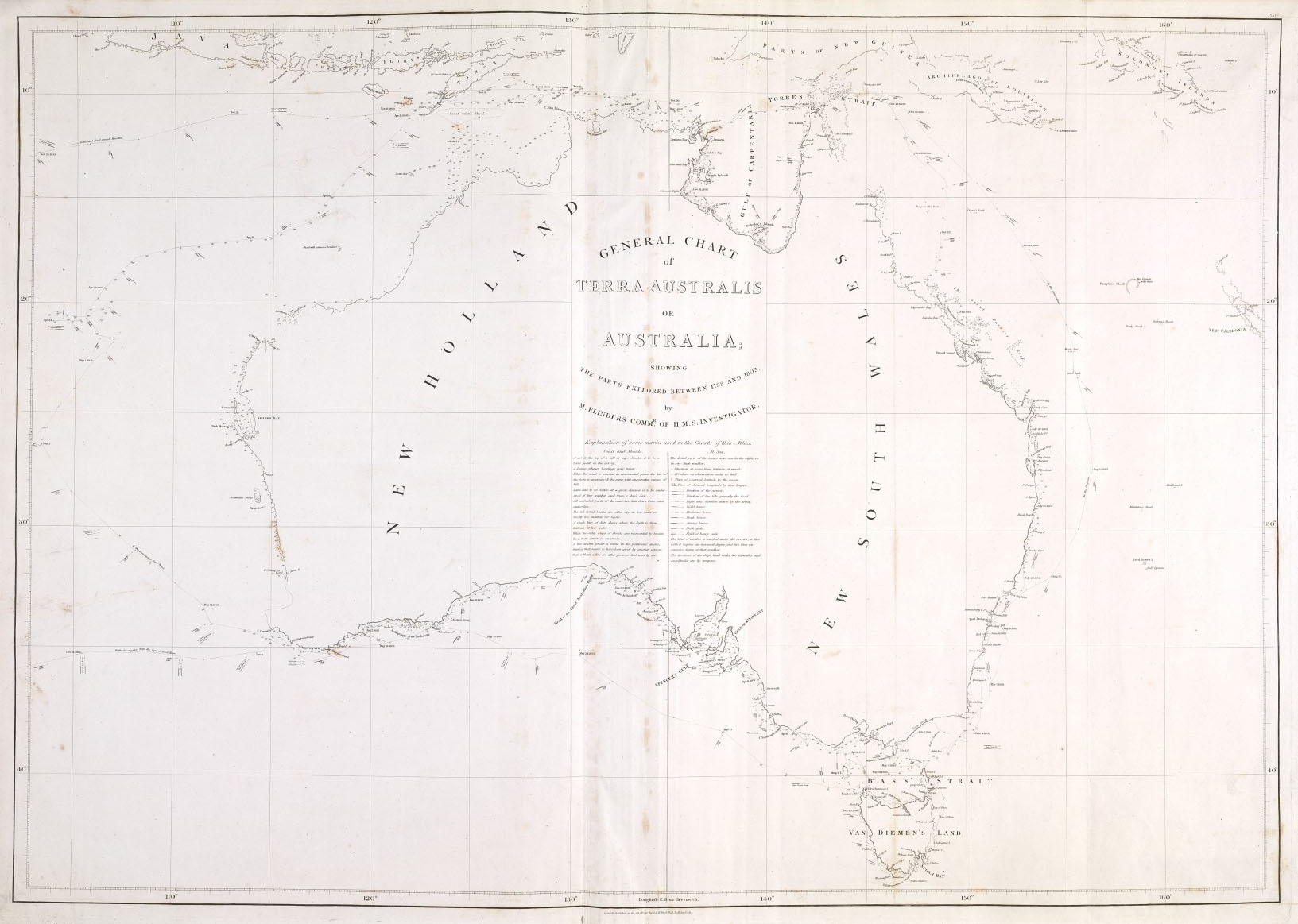‘Terra Australis or Australia, the Parts Explored Between 1798 and 1803’, by Matthew Flinders