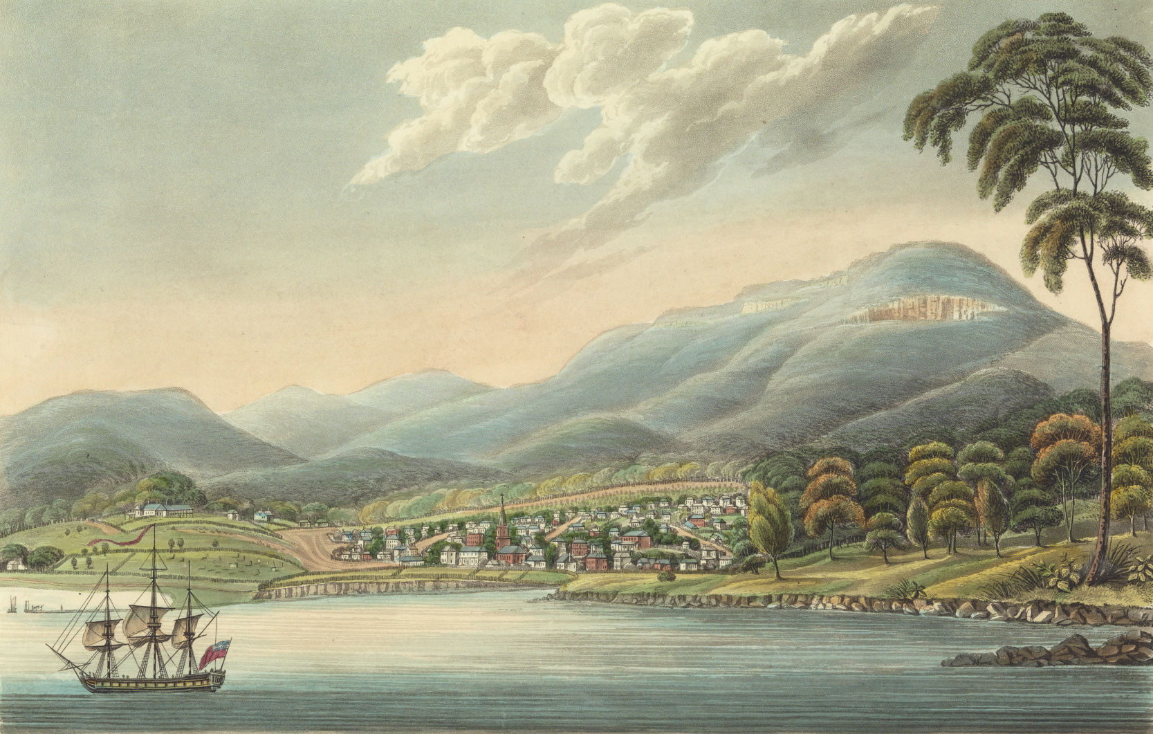 View of Hobart Town, Van Diemen’s Land by Joseph Lycett, 1824.