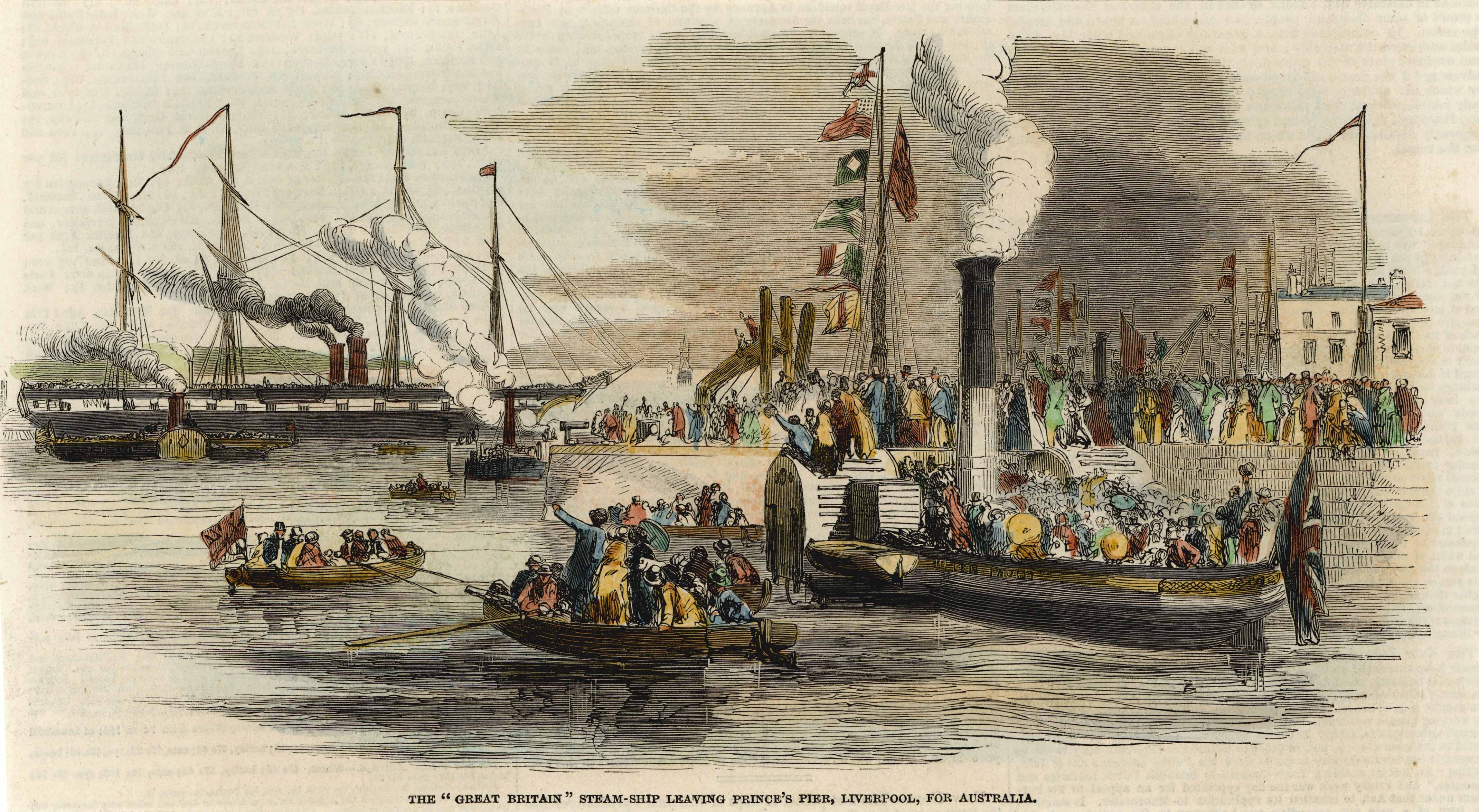 SS Great Britain leaving Prince’s Pier, Liverpool, for Australia, 1852