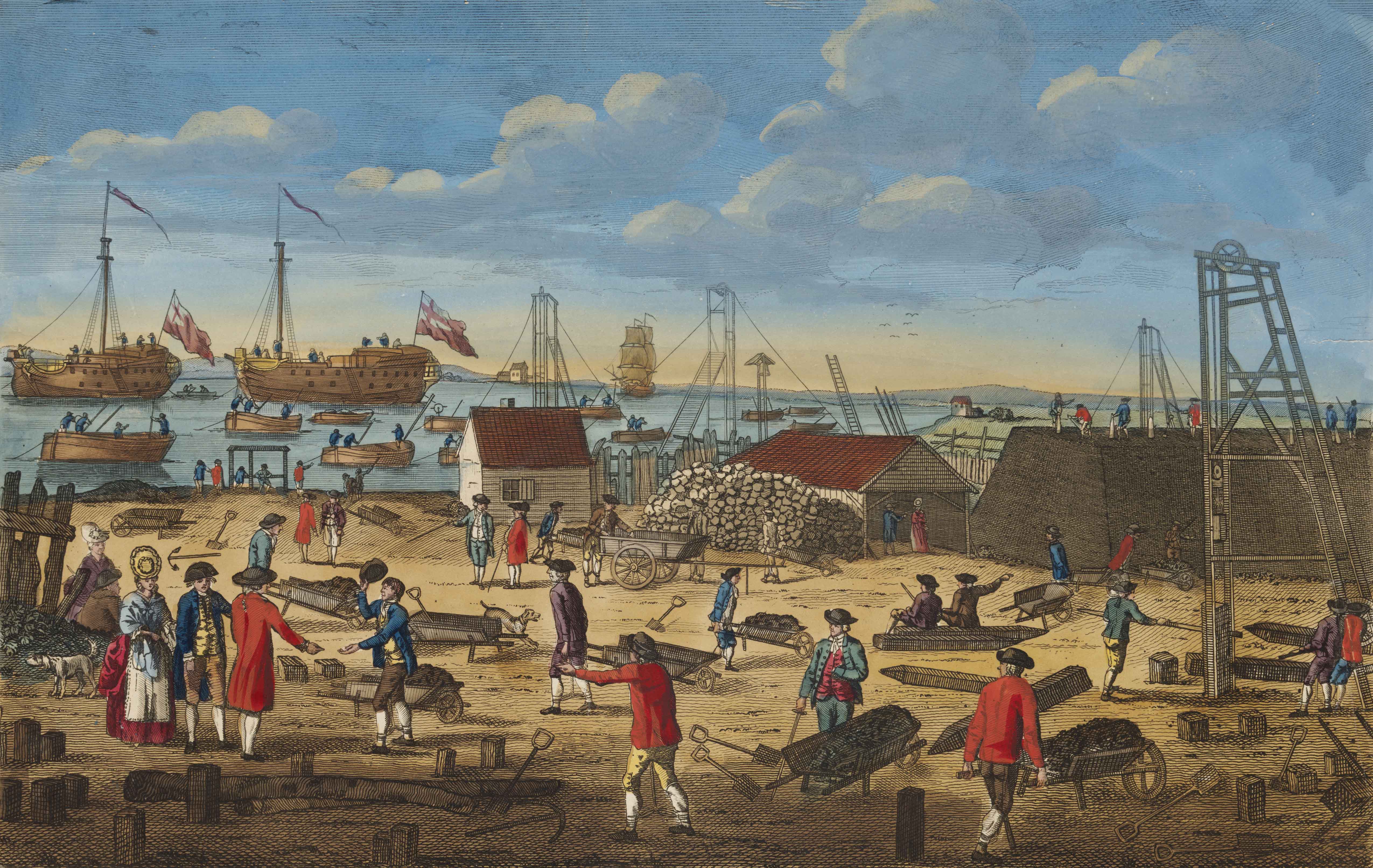 ‘View near Woolwich in Kent shewing [sic] the employment of the convicts from the hulks’, about 1800.