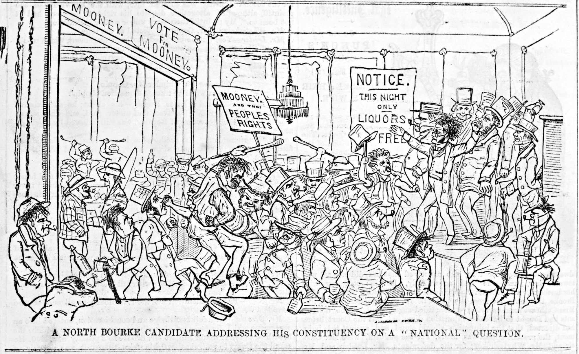 <p><em>Electioneering in the pub</em>, published by Edgar Ray and Frederick Sinnett, 1855</p>