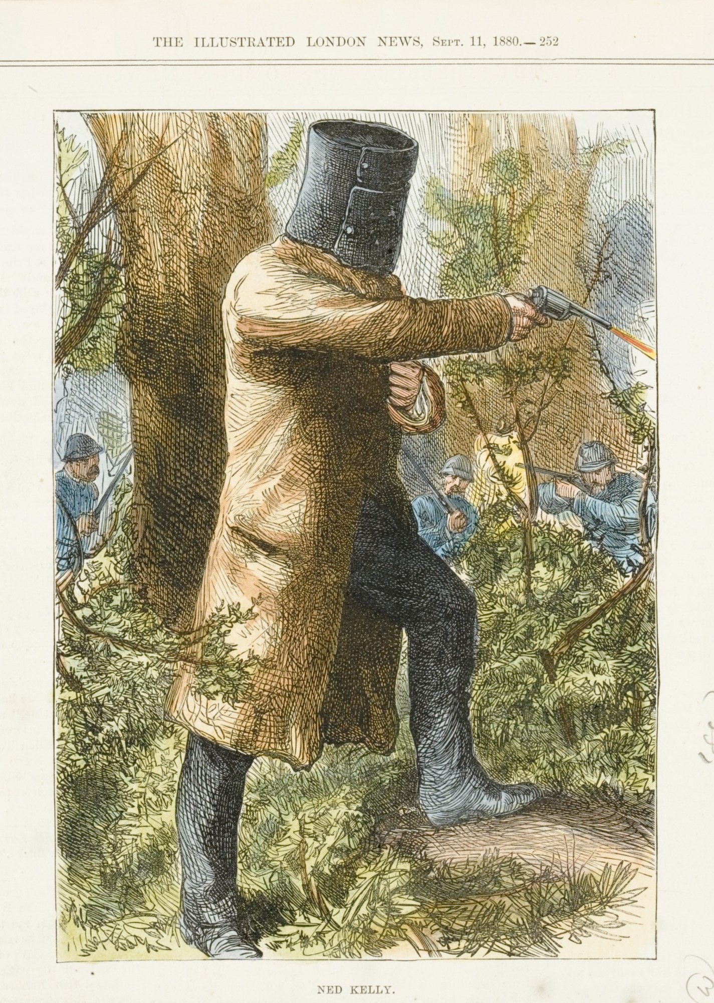 Woodcut of Ned Kelly, The Illustrated London News. 