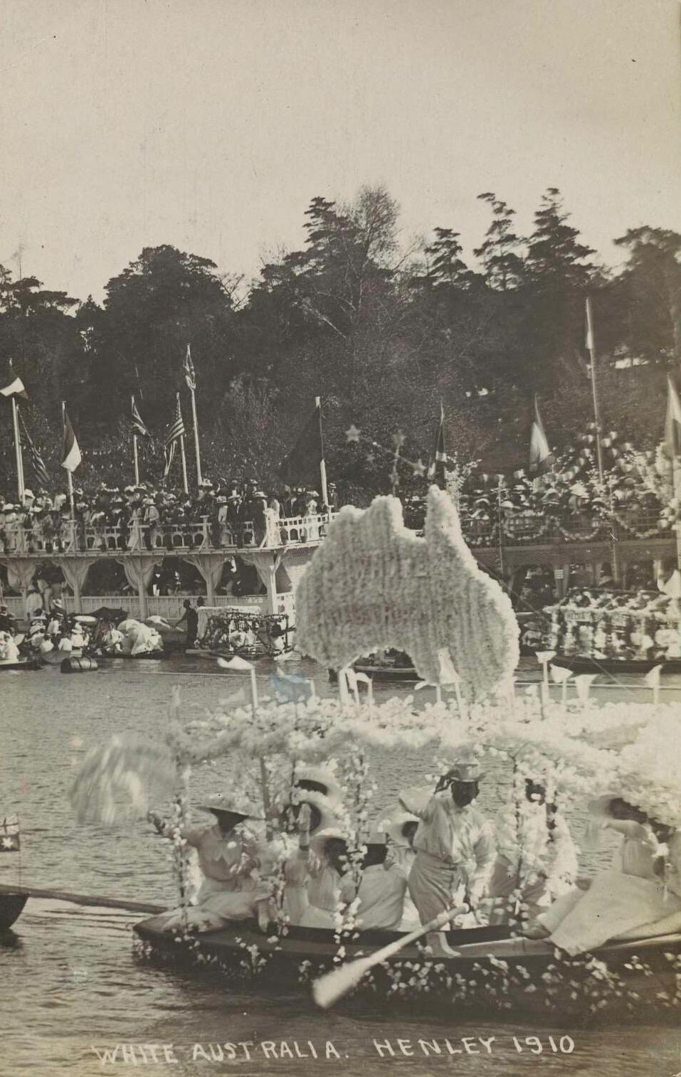 White Australia represented at the Australian Henley regatta on the Yarra, Melbourne, 1910.