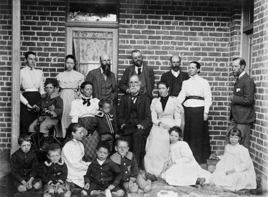 De Salis family with William Farrer at Lambrigg Homestead, about 1896. 