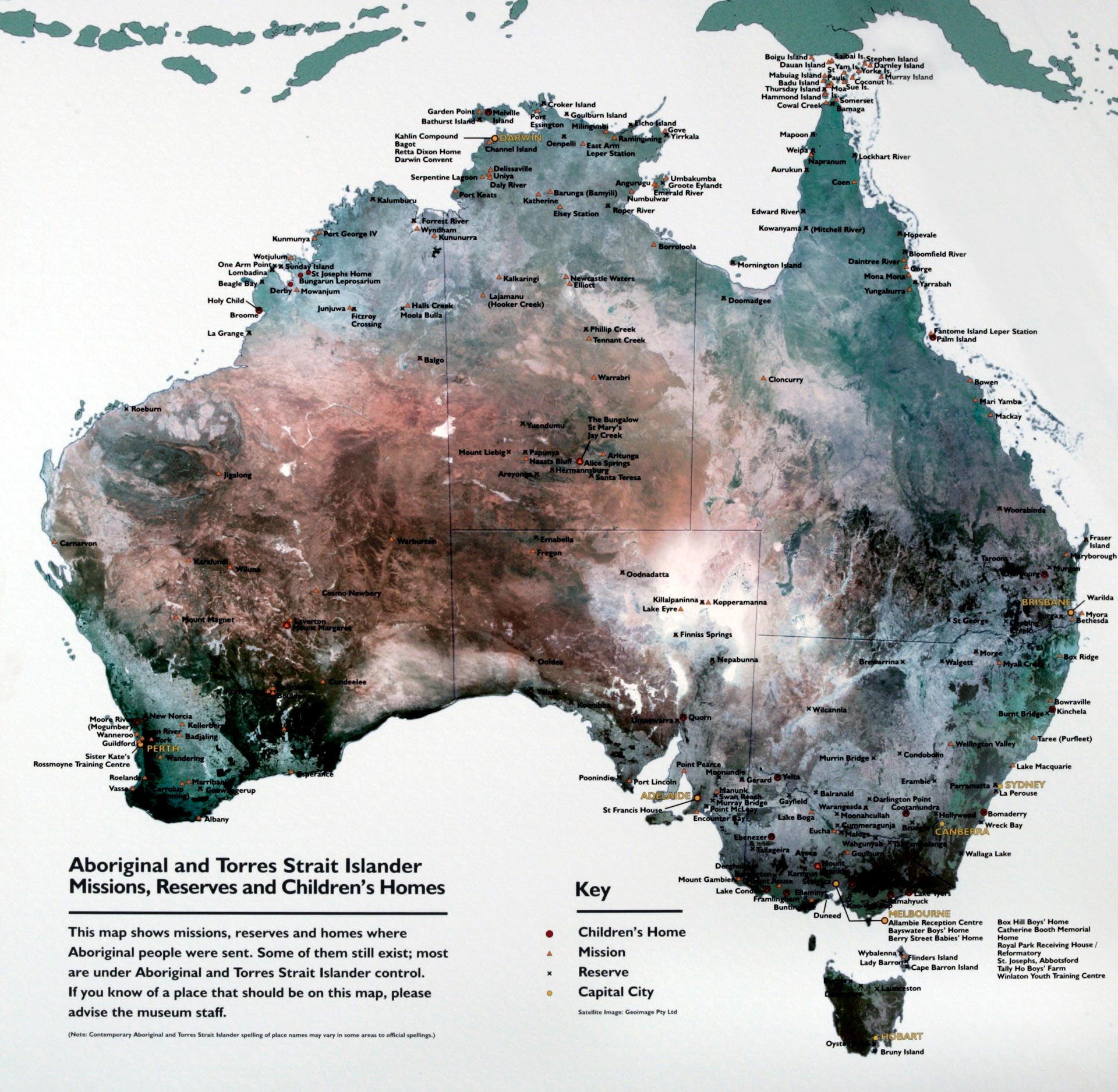 Map of Aboriginal and Torres Strait Islander missions, reserves and children’s homes.