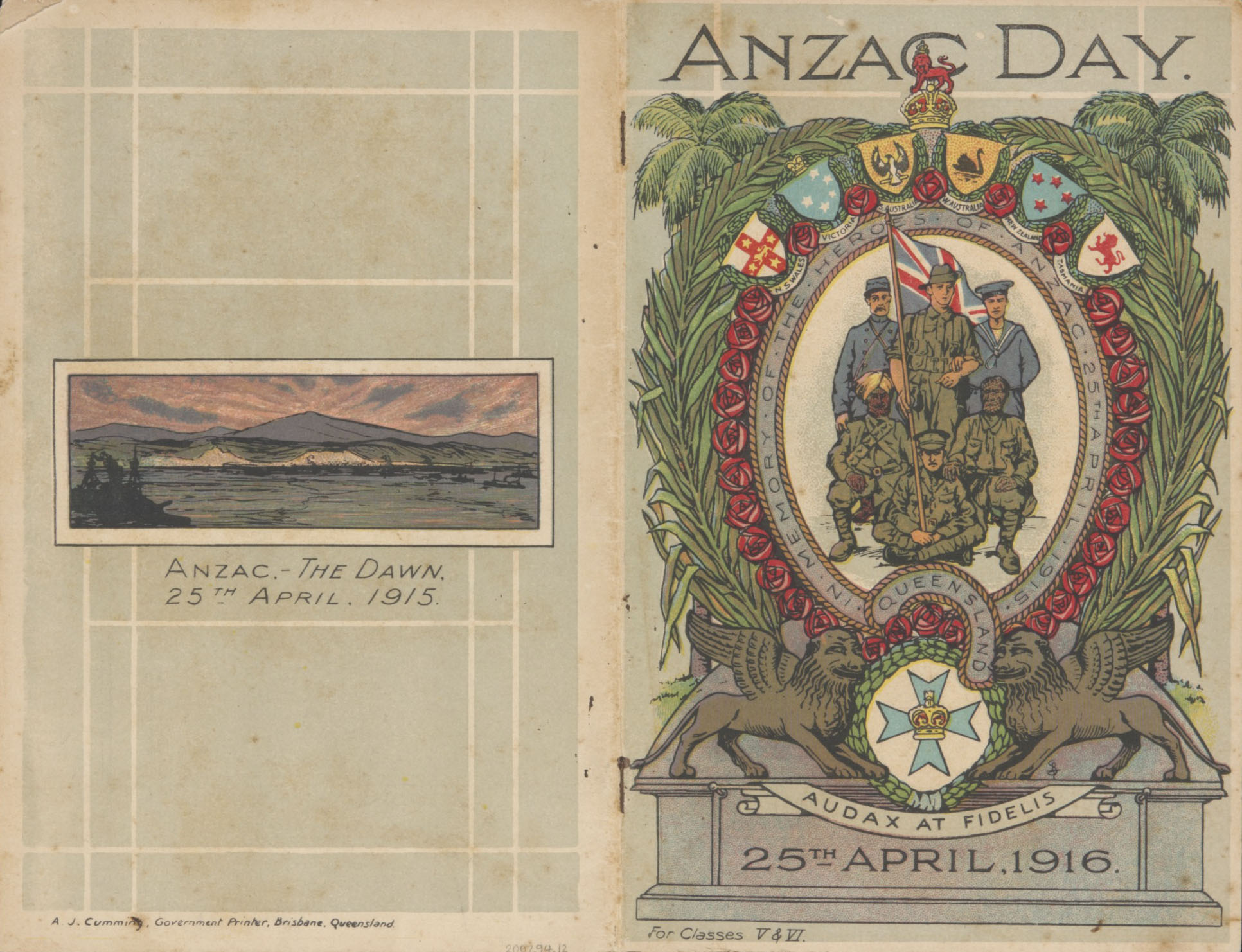 A soft cover booklet for the first Anzac Day, 1916.