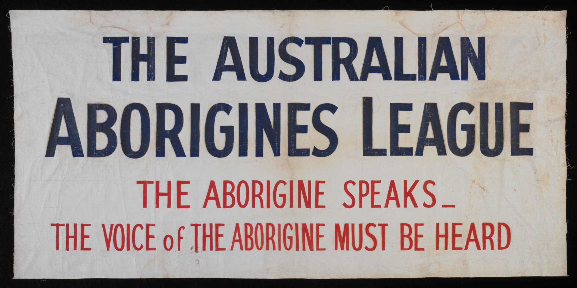 Australian Aborigines’ League banner made by Bill Onus.