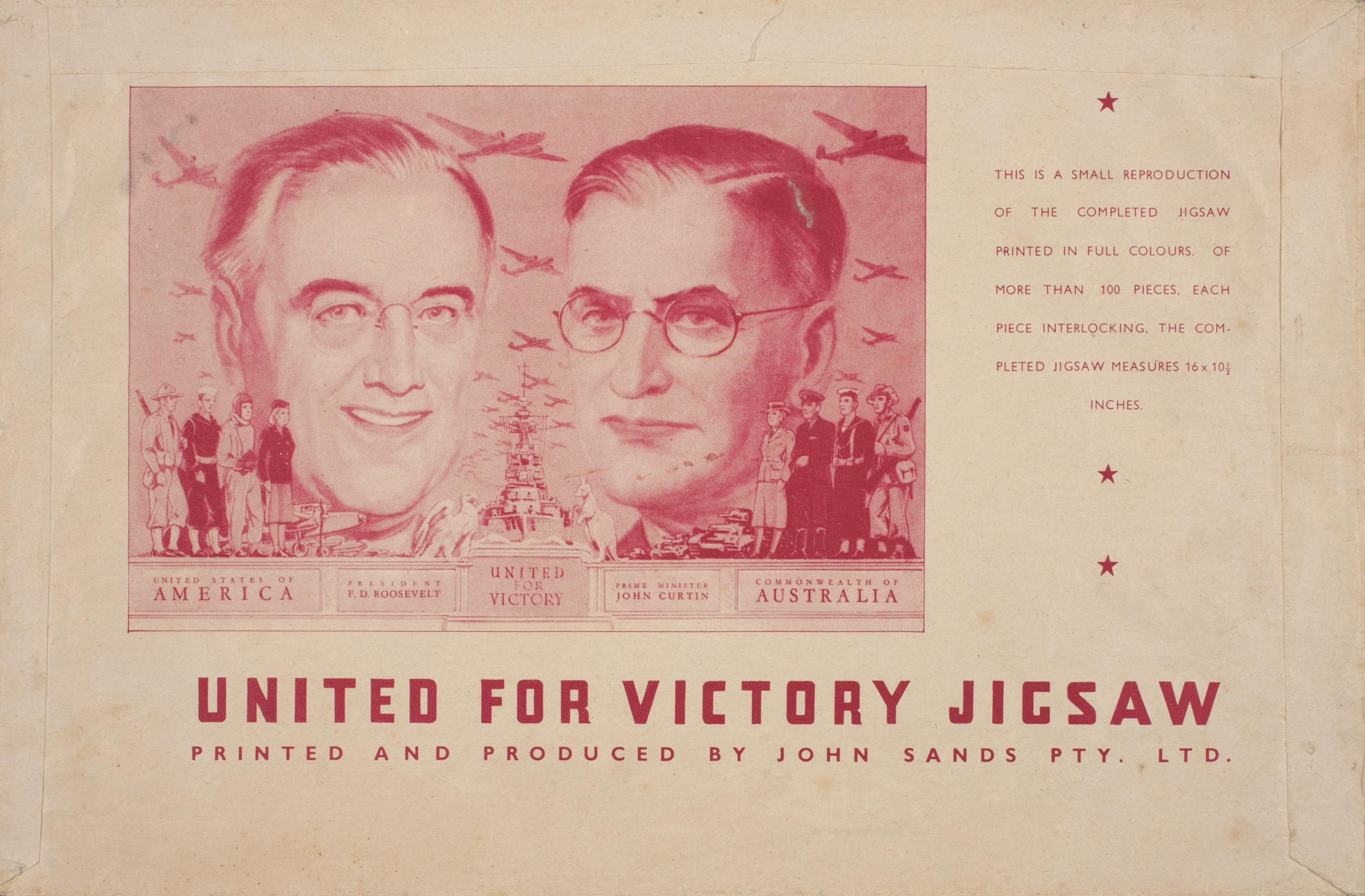 Envelope advertising a jigsaw puzzle titled ‘United for Victory’.