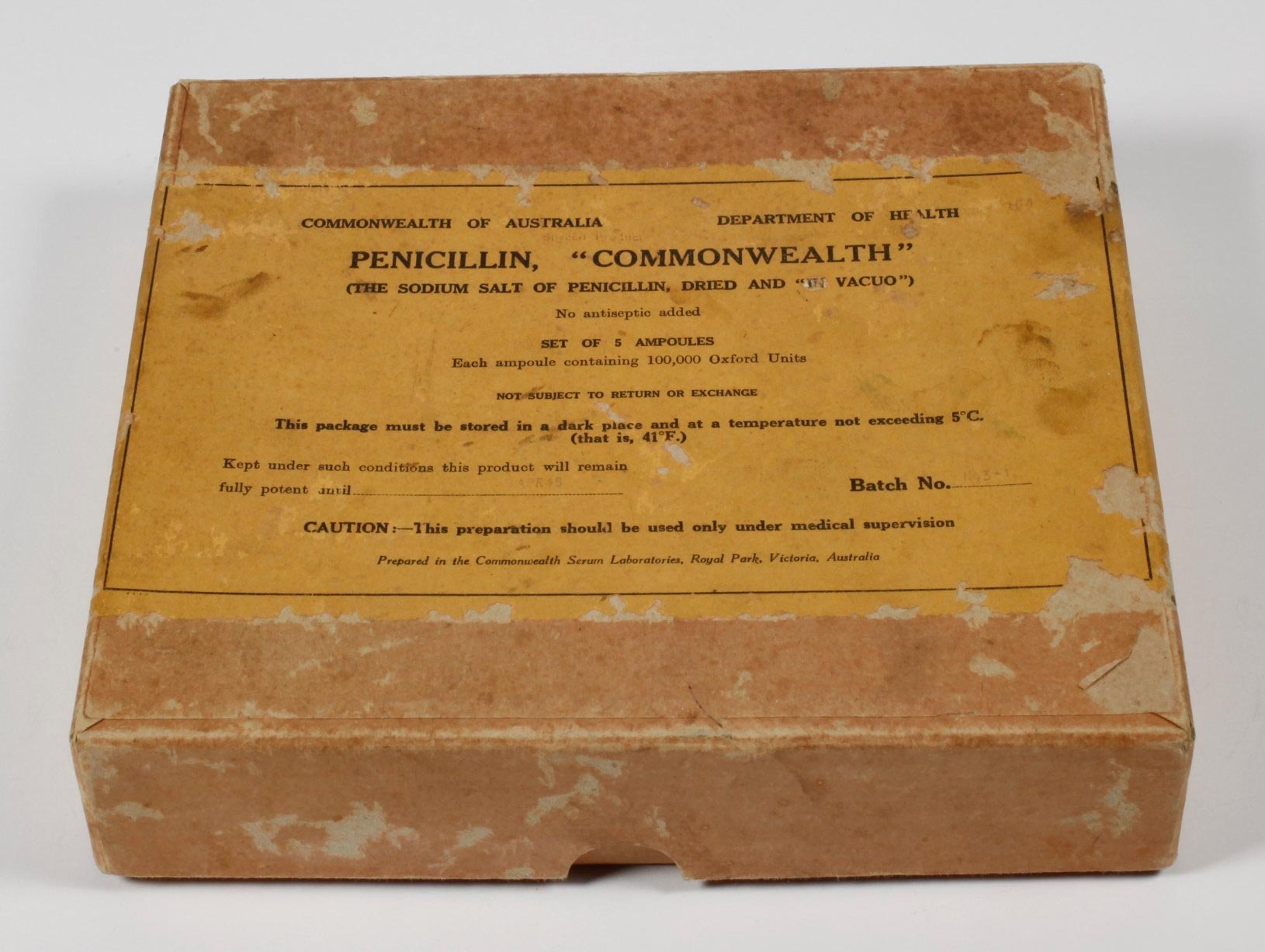 Penicillin pack, Commonwealth Serum Laboratories, 1945.