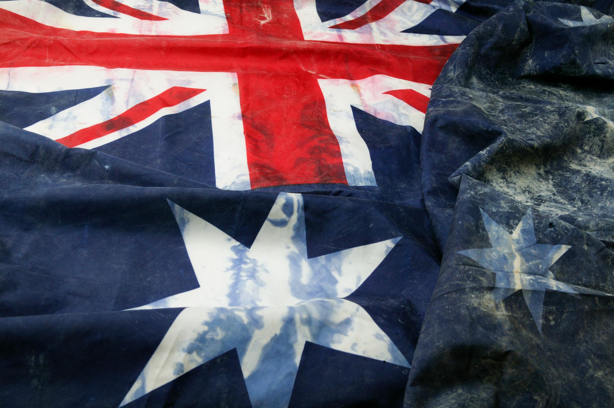 Australian flag recovered from the ruins of the World Trade Center, New York, after September 11, 2001.
