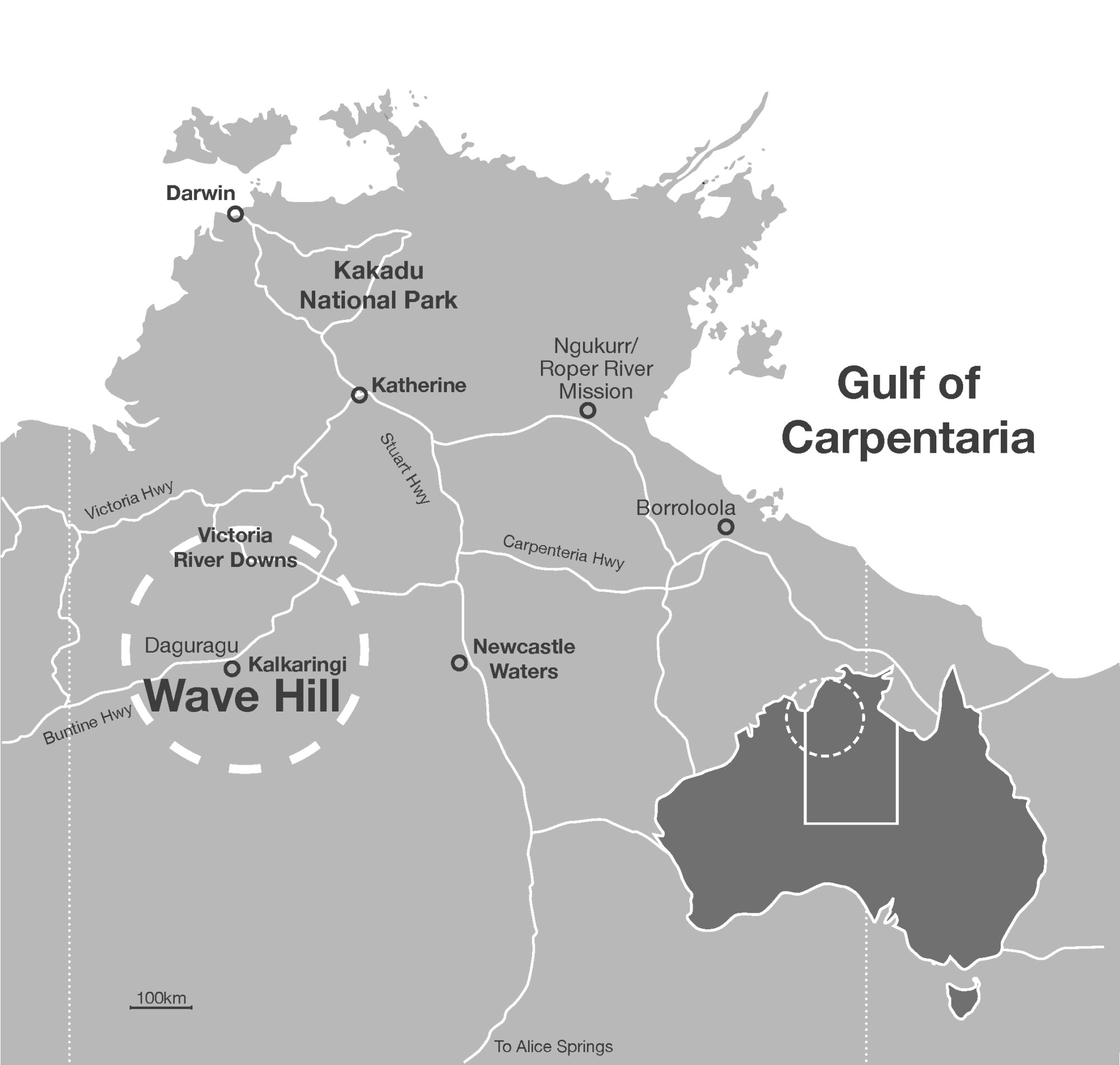 <p>Wave Hill’s location in the Northern Territory</p>
