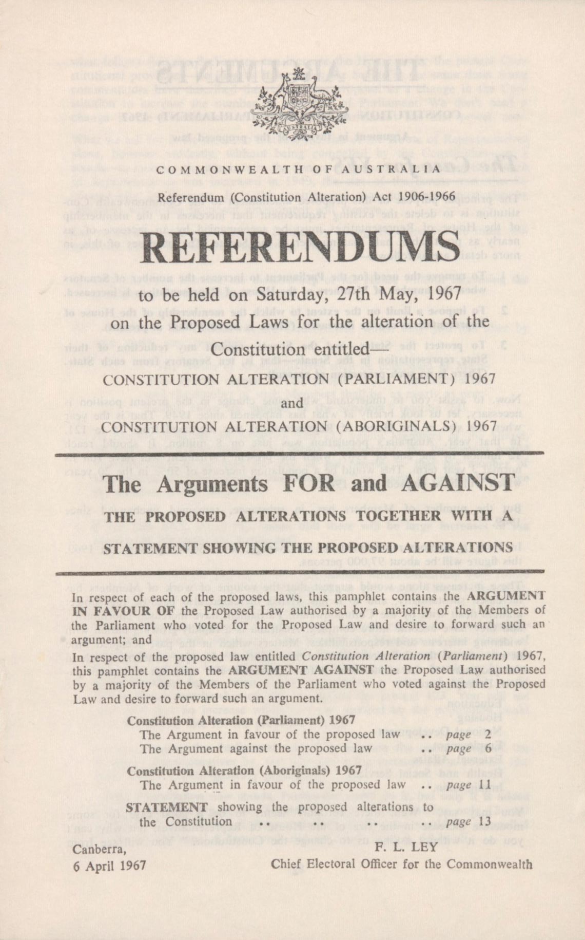1967 ‘Referendums’ booklet, produced by the Commonwealth of Australia.