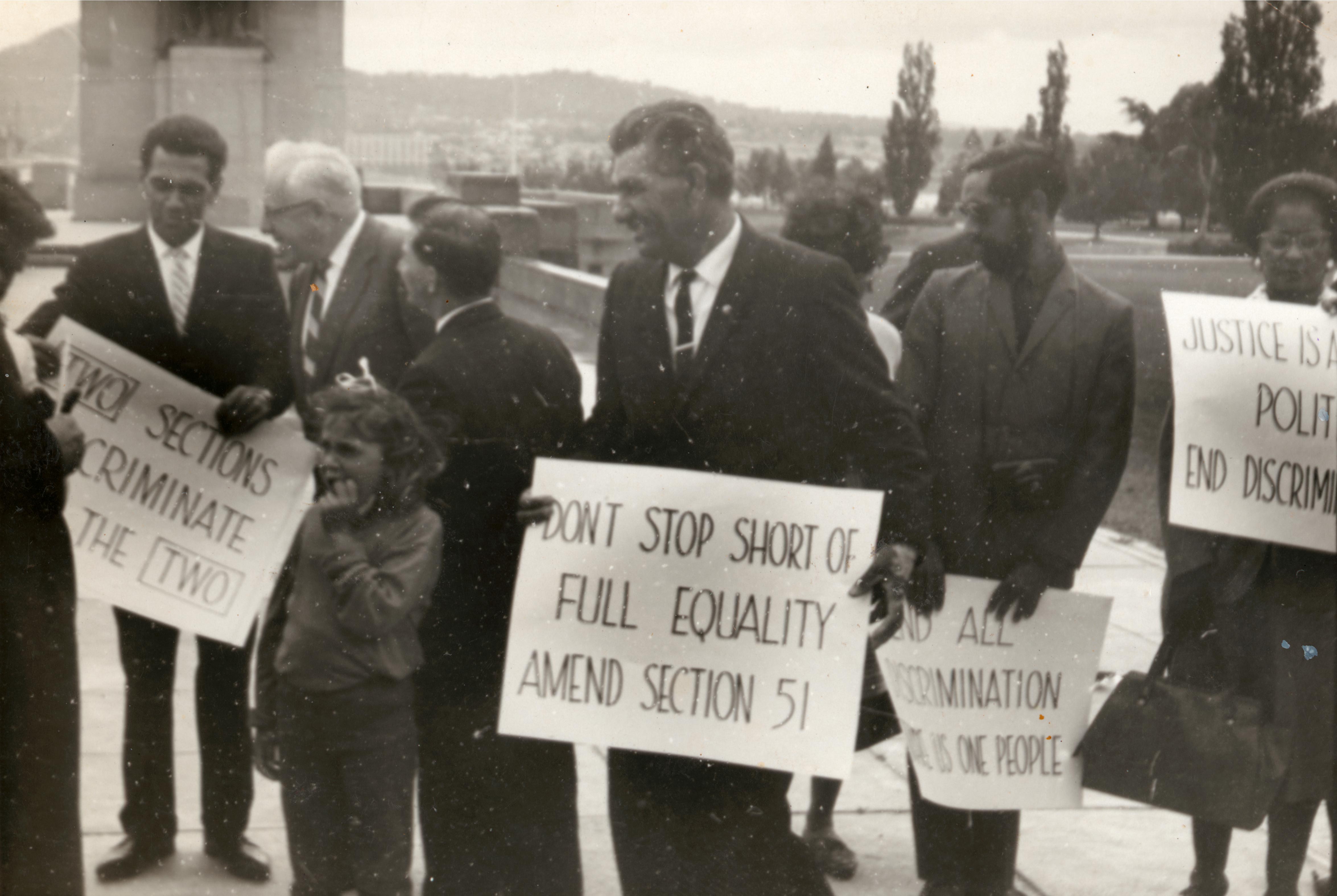 Activists at a demonstration supporting the 1967 Referendum, Parliament House.