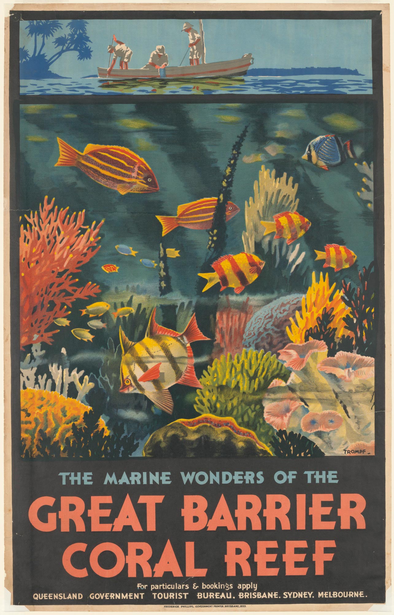 Tourism poster, ‘The Marine wonders of the Great Barrier Coral Reef’ 1933.