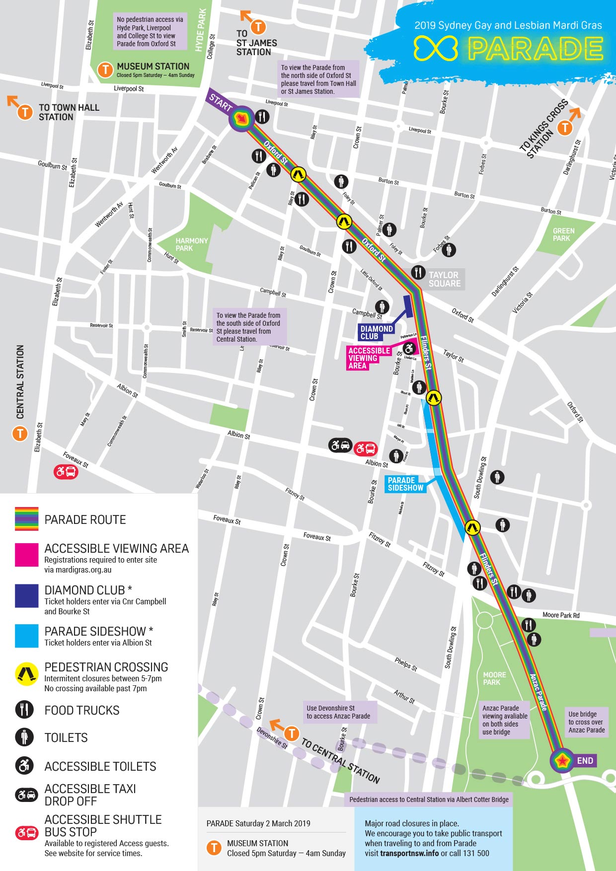 2019 Sydney Gay and Lesbian Mardi Gras Parade route map.