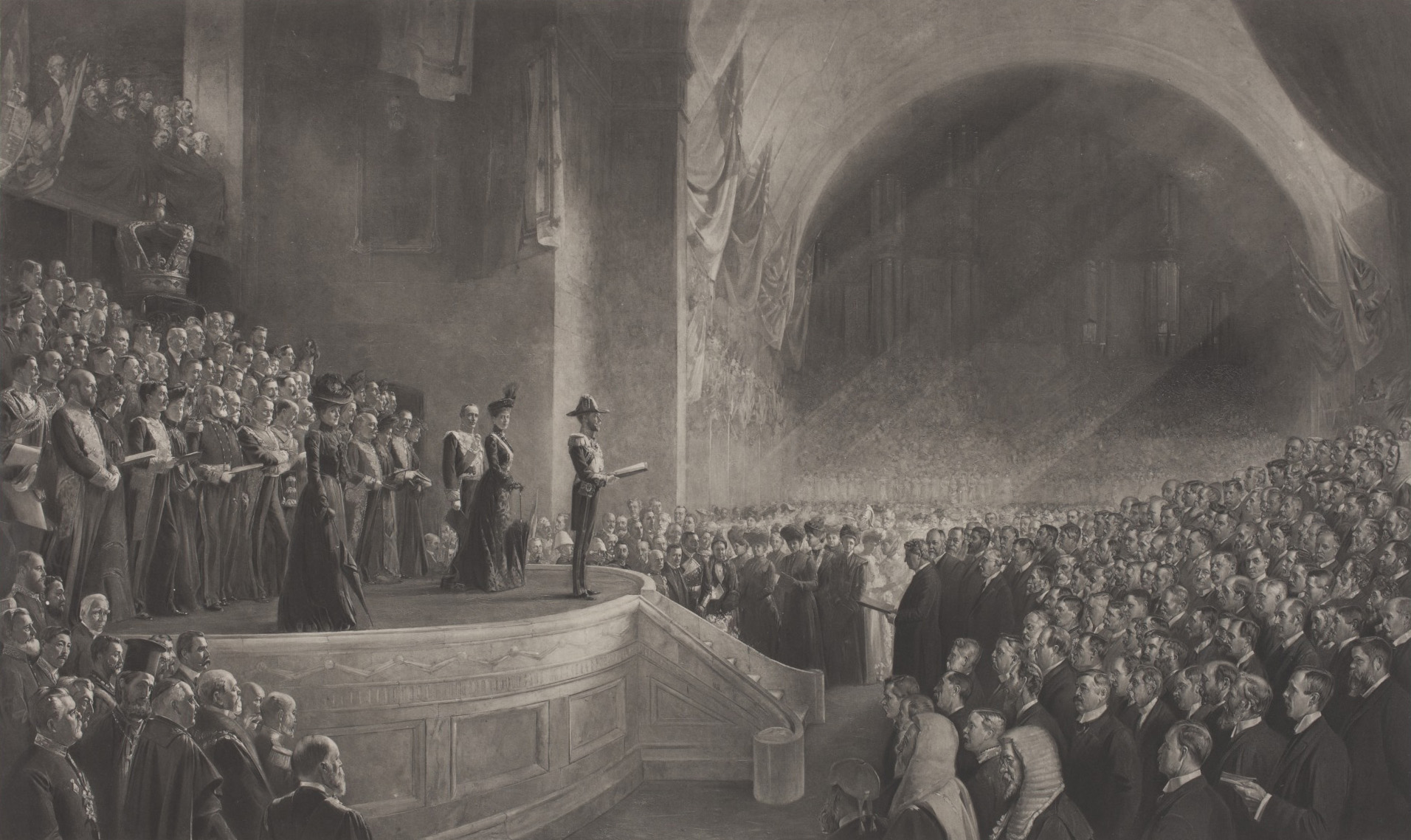 <p><em>Opening of the First Parliament of the Commonwealth of Australia by HRH  The  Duke of Cornwall and York (Later HM King George V), May 9, 1901</em>, by Tom Roberts</p>

