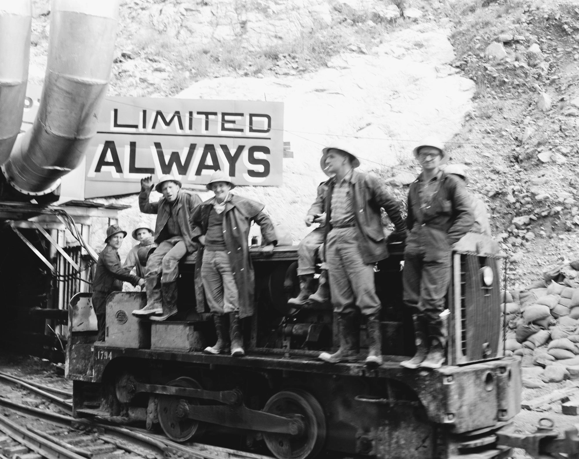 Tunnel workers from six different nations at work on the Snowy Mountains Hydro Scheme.