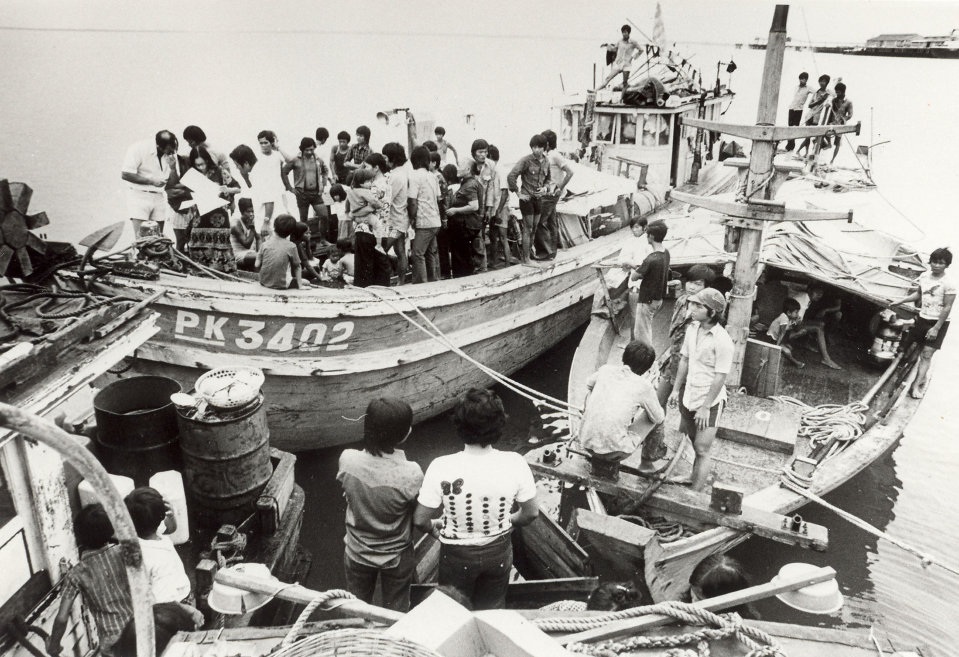 Vietnamese refugees arriving in Darwin Harbour.
