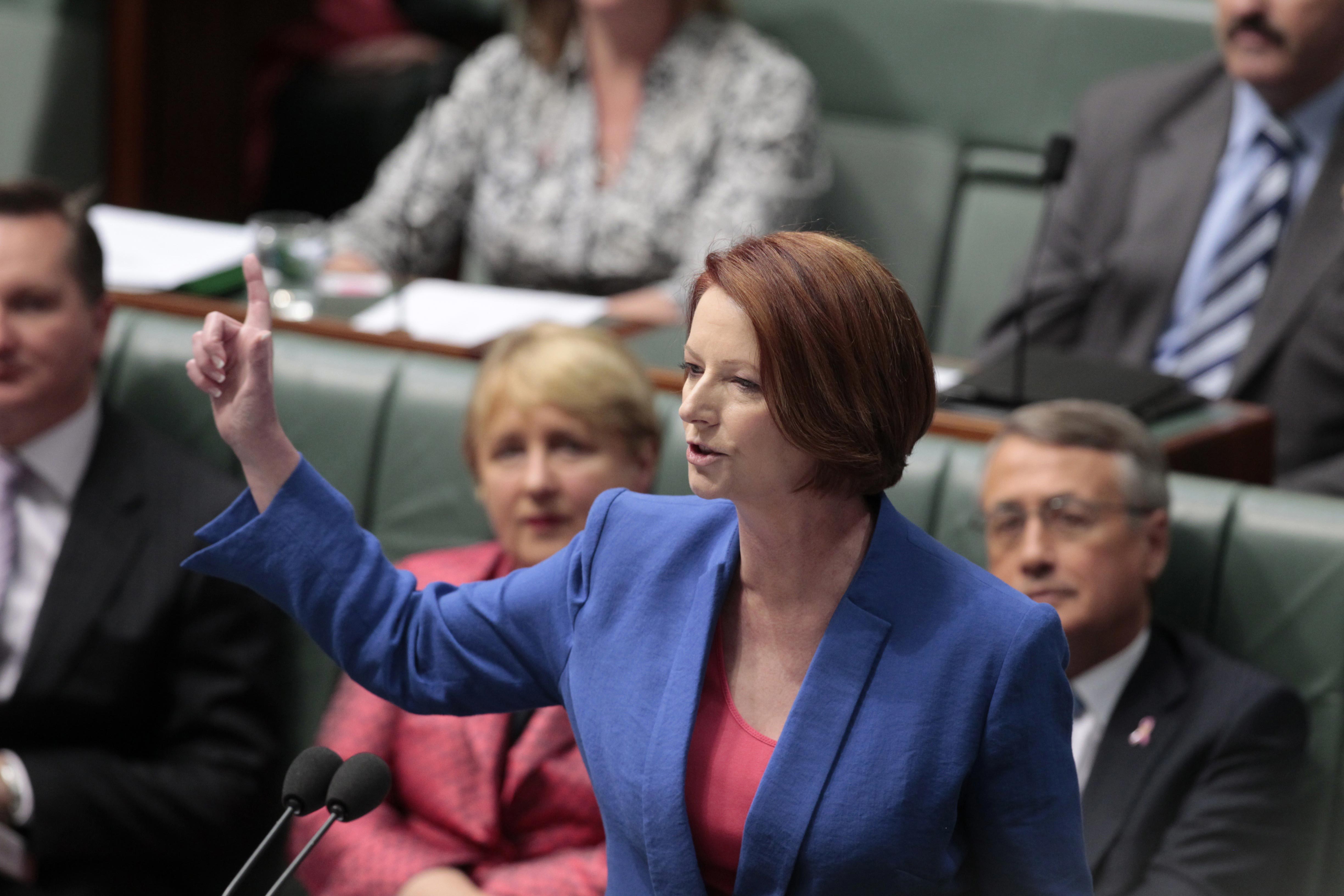Prime Minister Julia Gillard delivers her ‘misogyny speech’ at Parliament House in Canberra on Tuesday 9 October 2012.