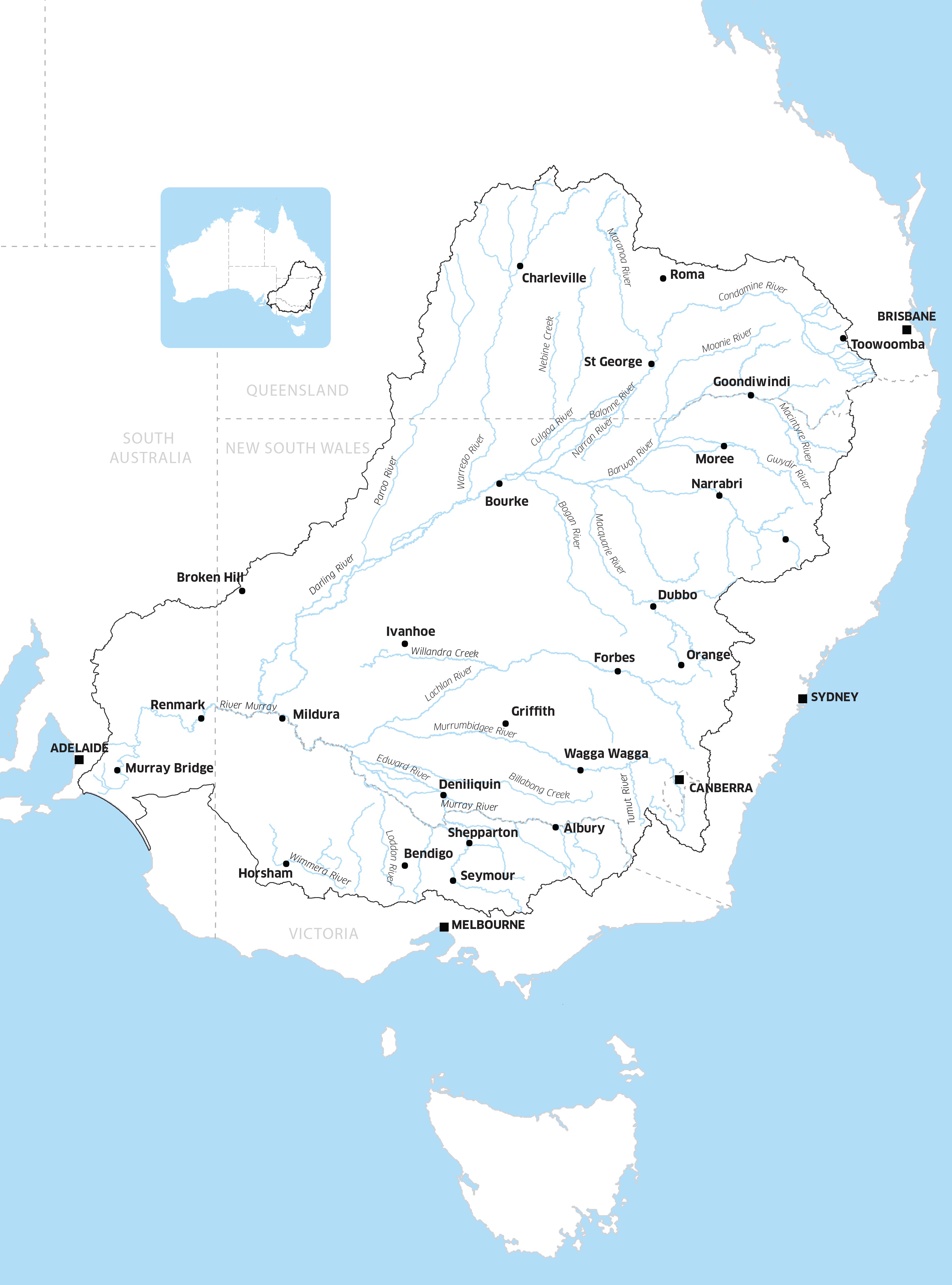 <p>Boundary map of the Murray–Darling Basin</p>

