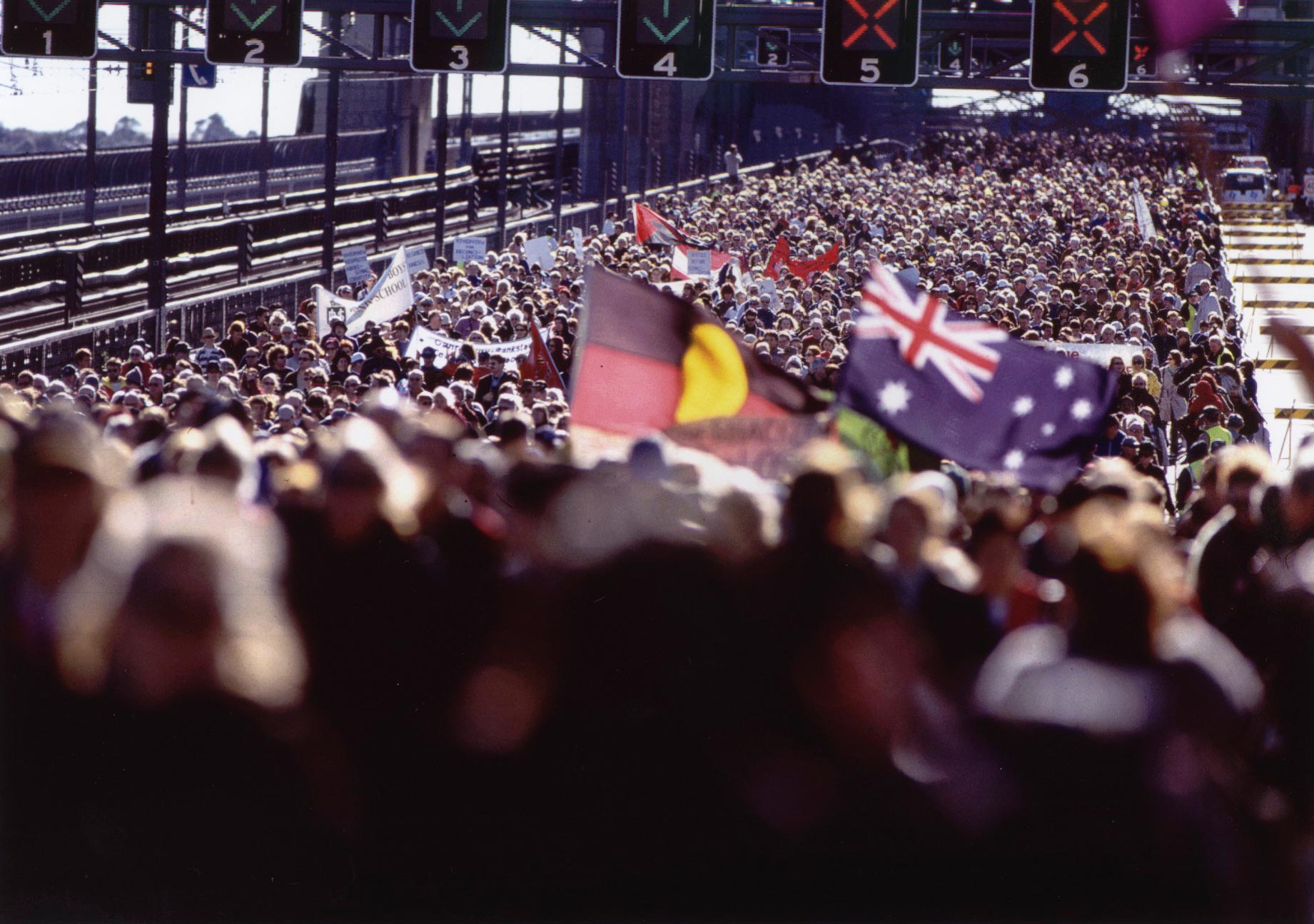 Huge crowd on Sydney Harbour Bridge during the Walk for Reconciliation, Corroboree 2000.