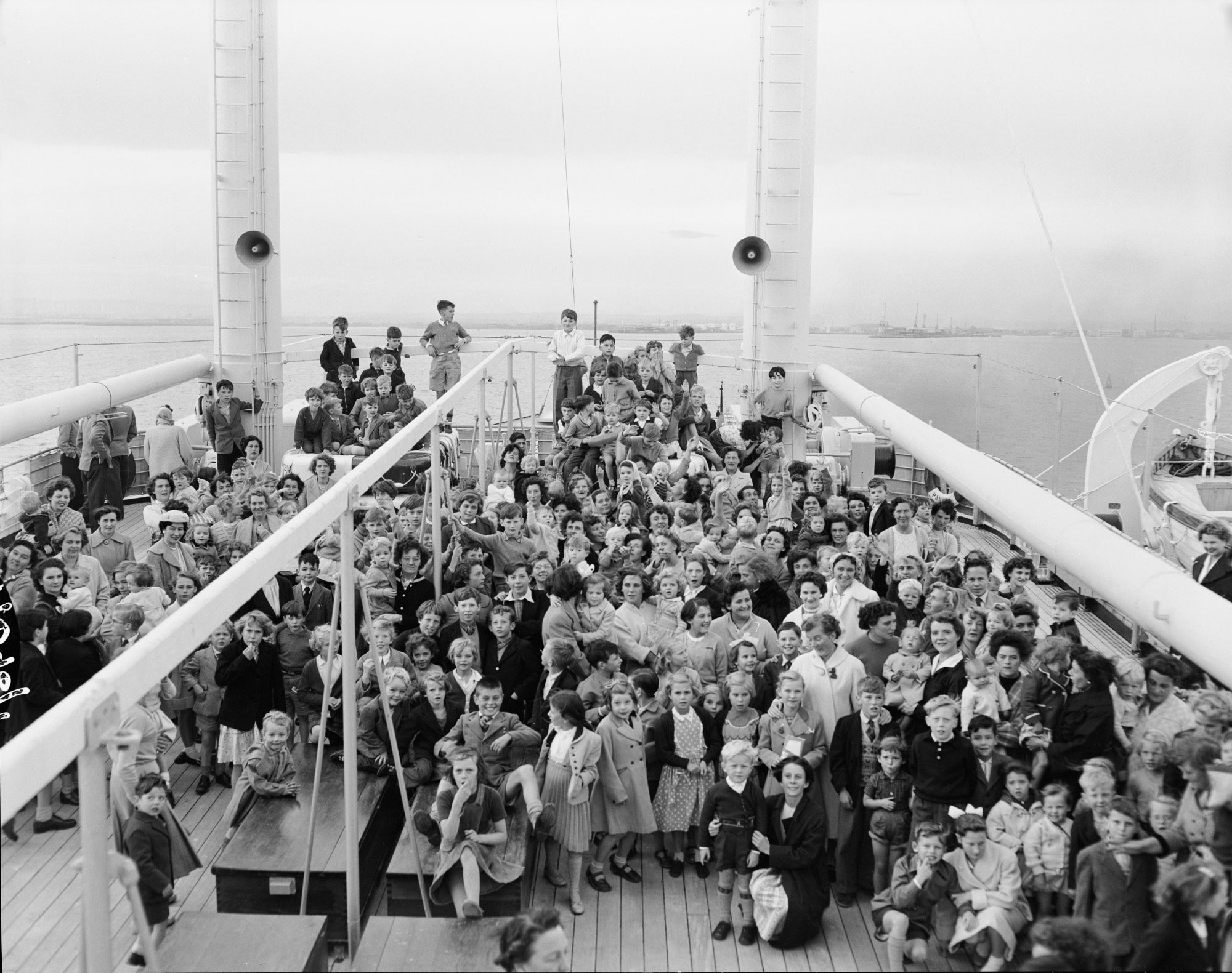 530 children under the age of 14 arrive at Port Melbourne aboard the Fairsea from the United Kingdom, 1956.