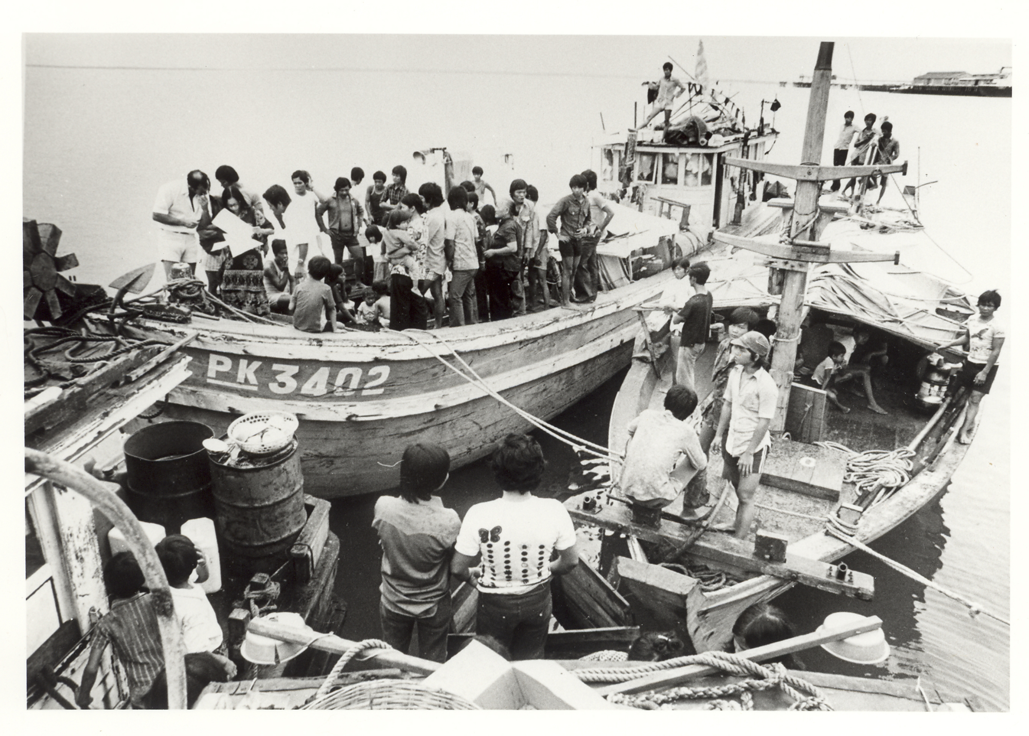 Vietnamese refugees arriving in Darwin Harbour.