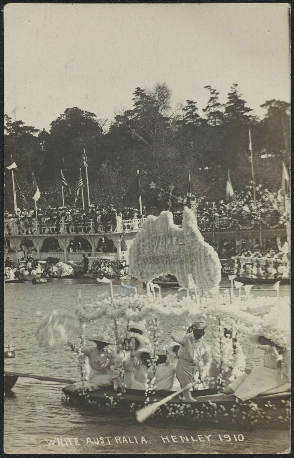 White Australia represented at the Australian Henley regatta on the Yarra, Melbourne, 1910.