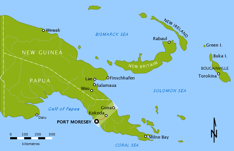 Map of the territories of New Guinea of Papua. 