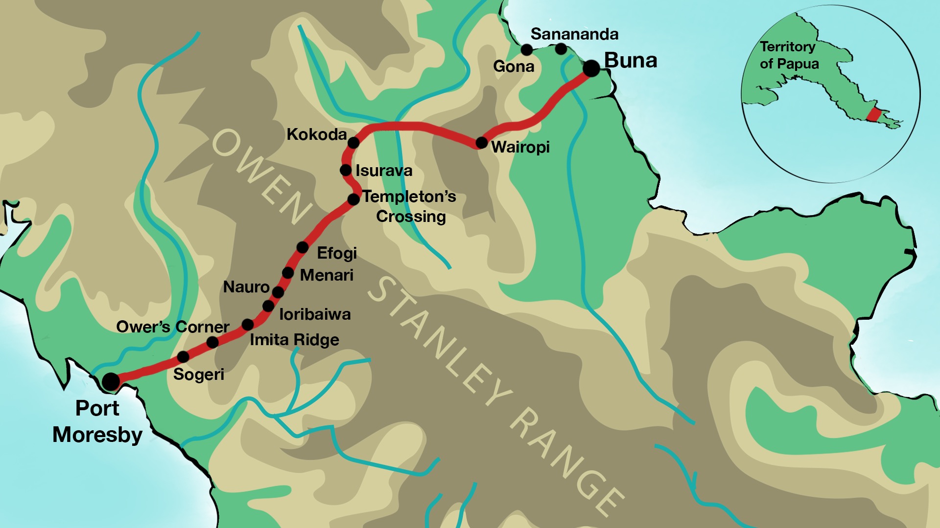 Map of the Kokoda Trail, Territory of Papua