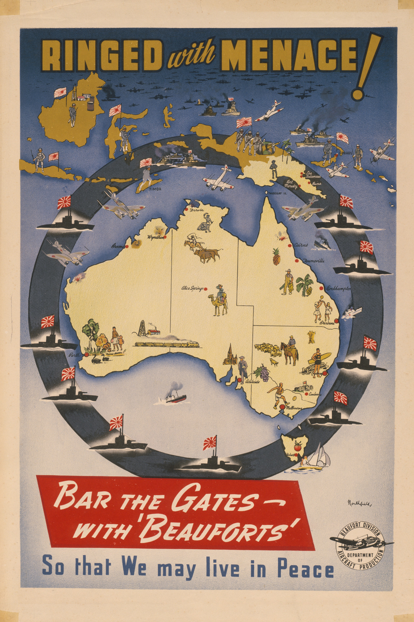 ‘Ringed with menace’ poster, Second World War | Australia’s Defining