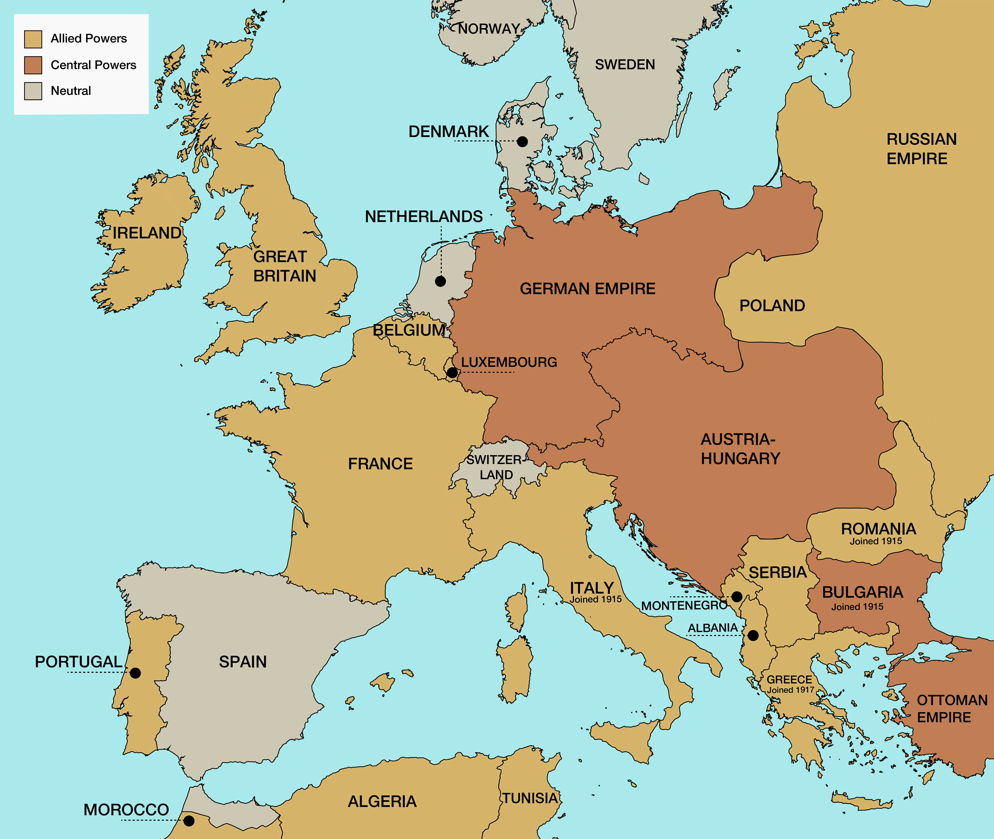 Map showing First World War alliances.