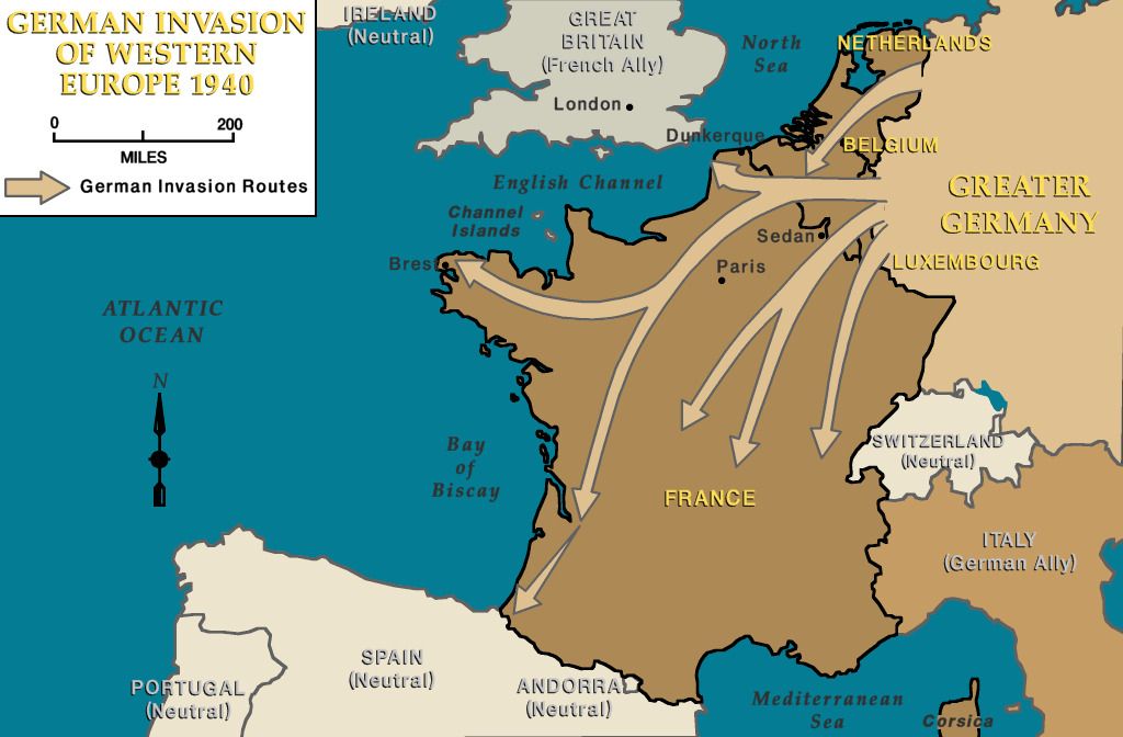 German invasion of Western Europe, 1940. 